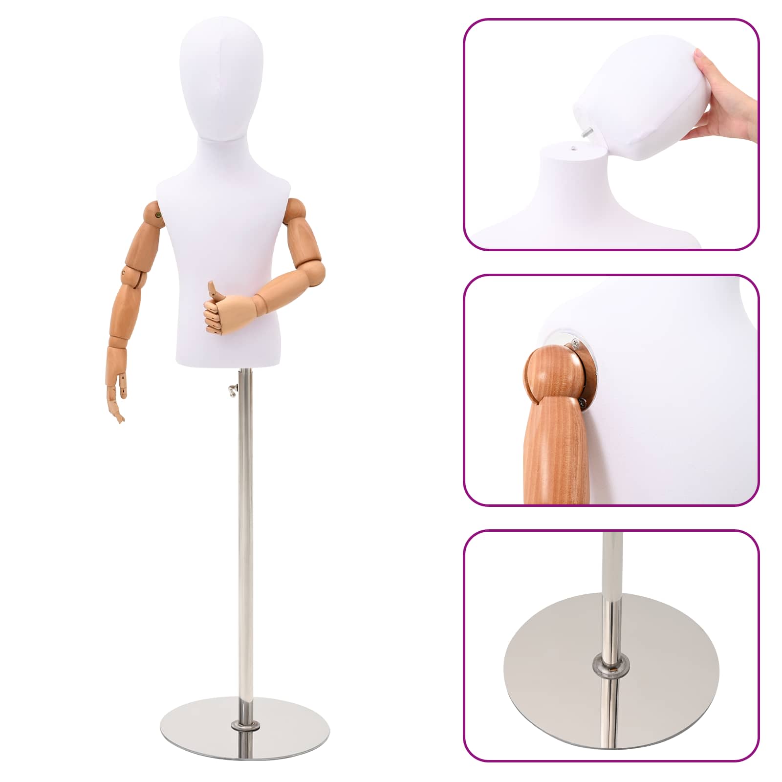 Verstellbares 120-157 cm Mannequin mit Basis Unisex PP Weiß
