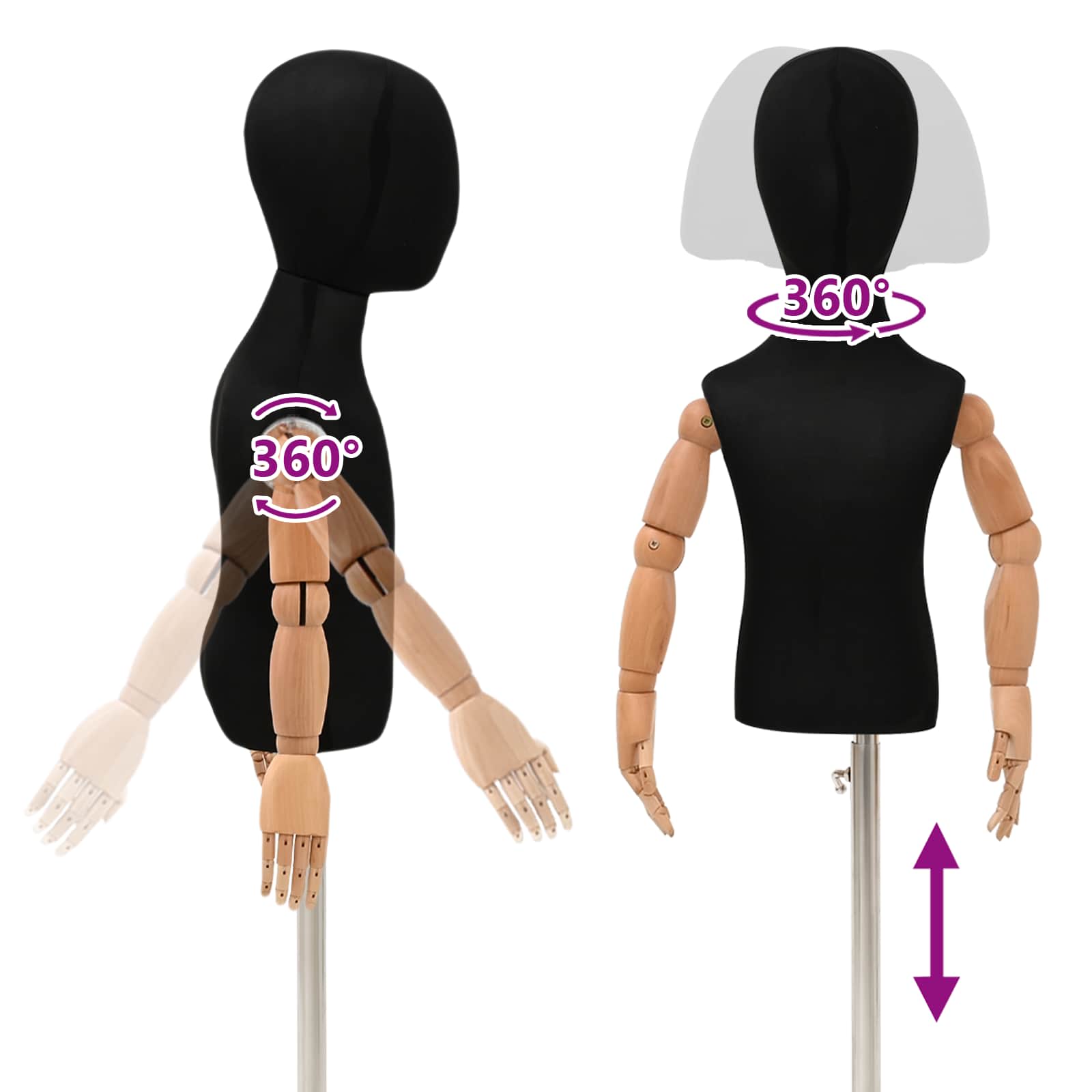 Verstellbares 120-157 cm Mannequin mit Basis Unisex PP Schwarz