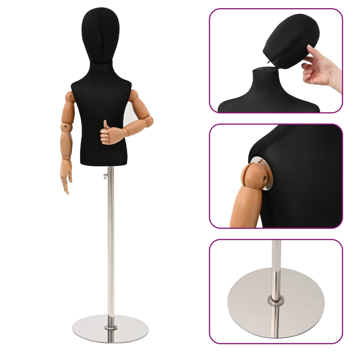 Verstellbares 120-157 cm Mannequin mit Basis Unisex PP Schwarz