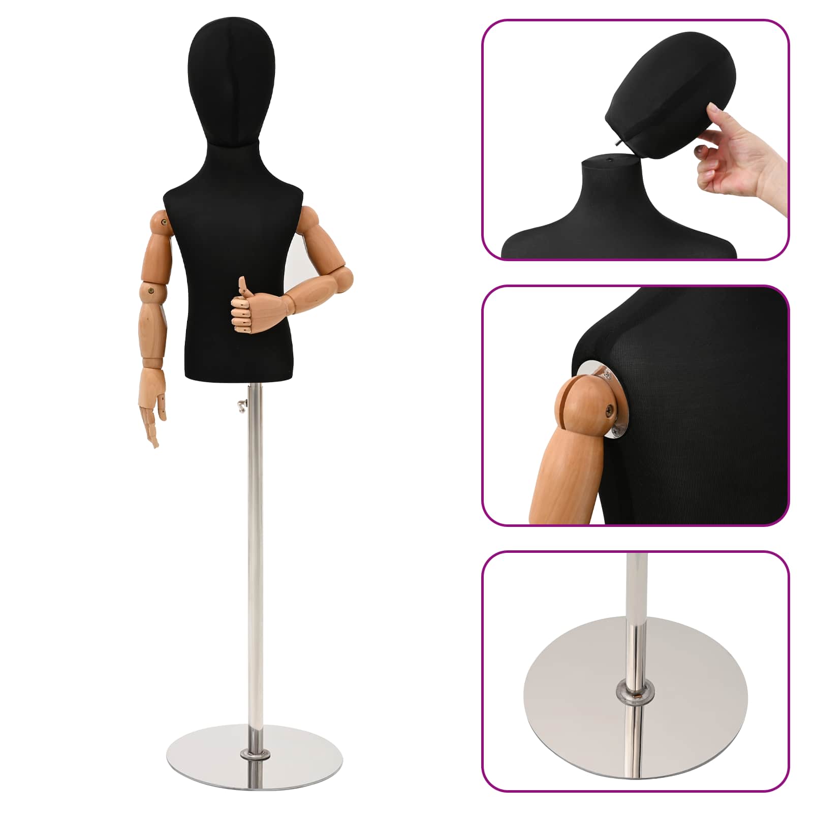 Verstellbares 120-157 cm Mannequin mit Basis Unisex PP Schwarz
