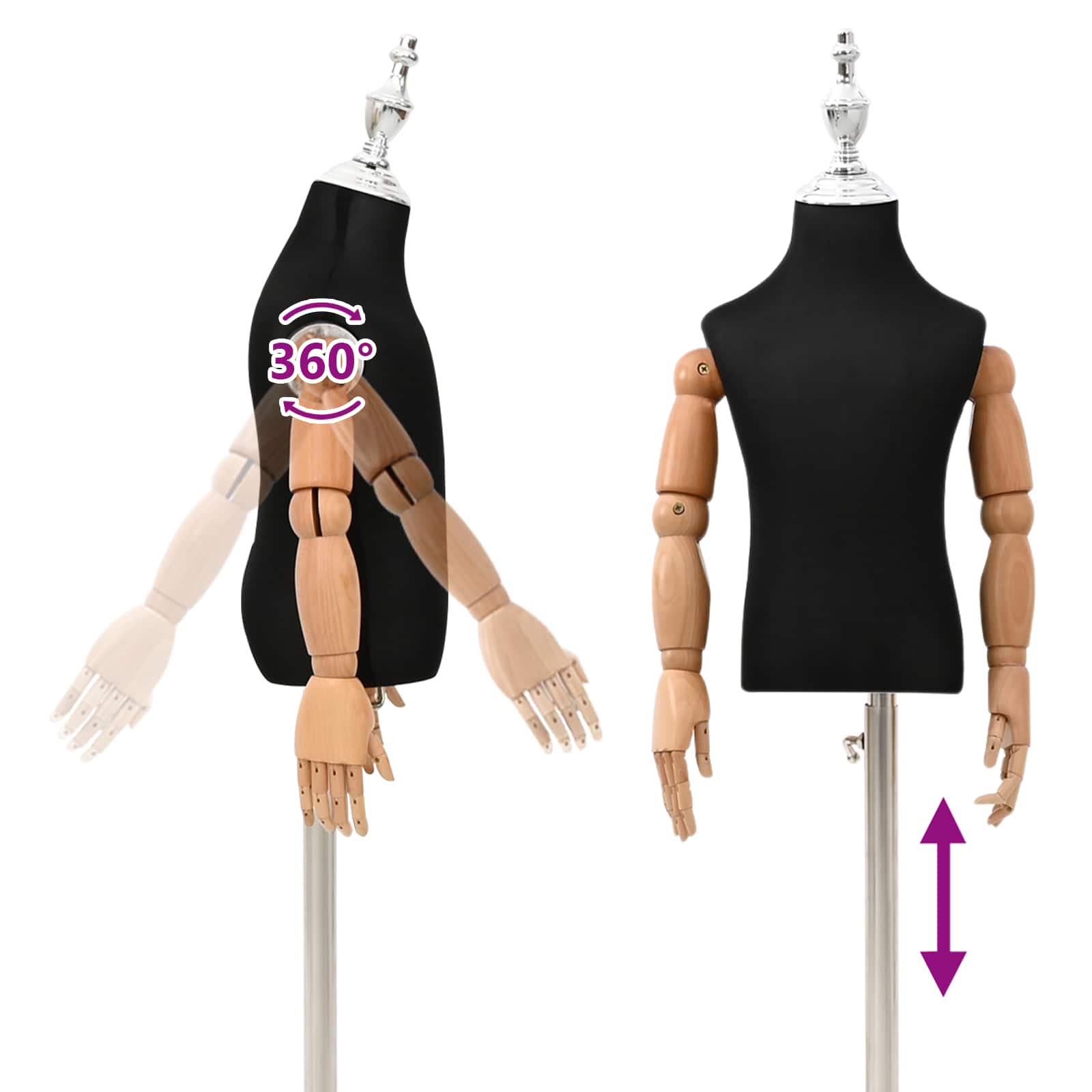 Verstellbares 120-157 cm Mannequin mit Basis Unisex PP Schwarz