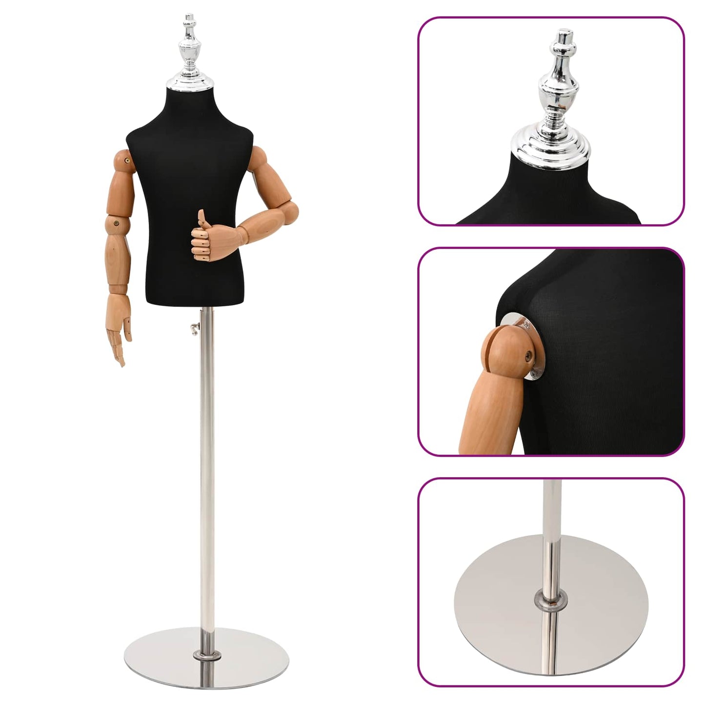 Verstellbares 120-157 cm Mannequin mit Basis Unisex PP Schwarz
