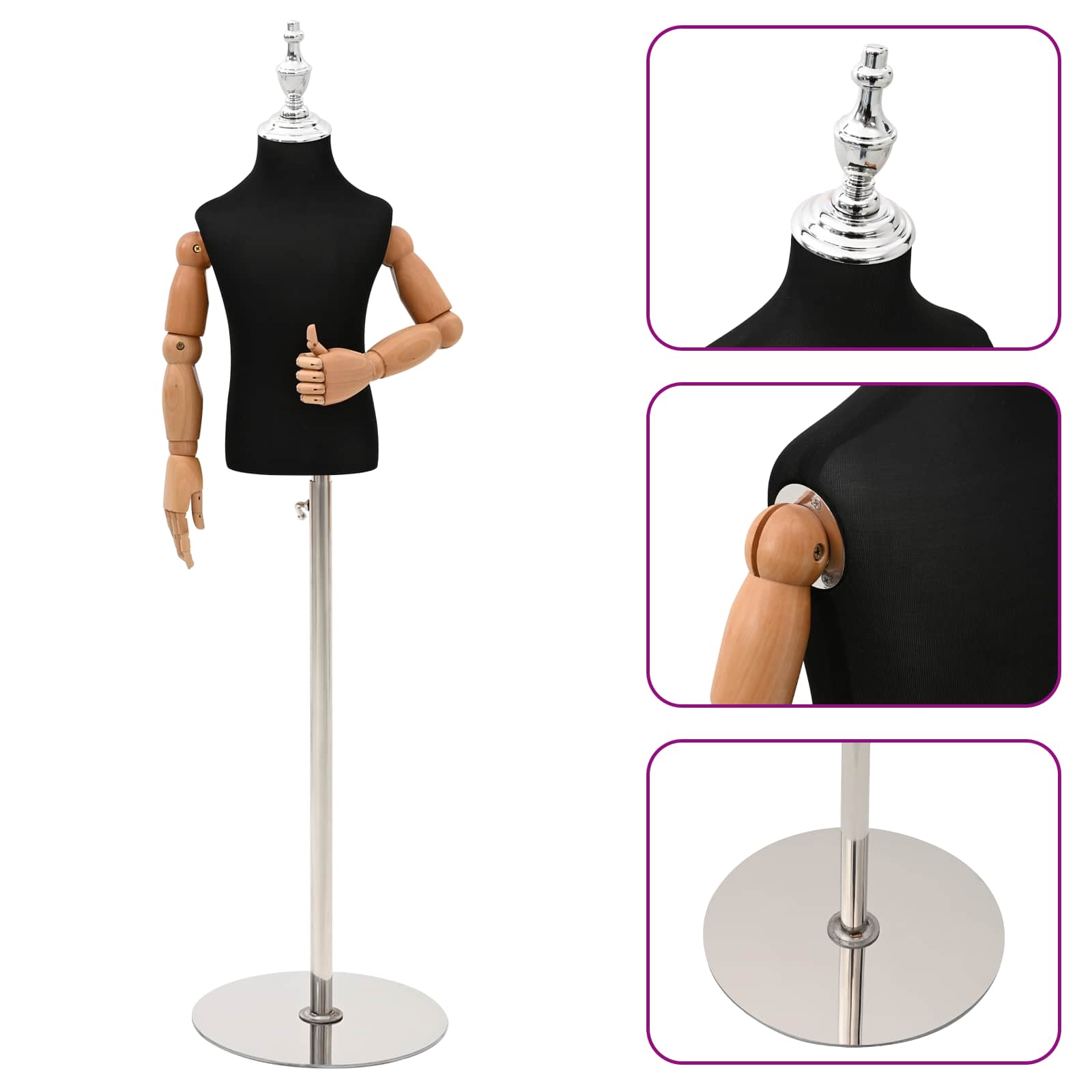 Verstellbares 120-157 cm Mannequin mit Basis Unisex PP Schwarz