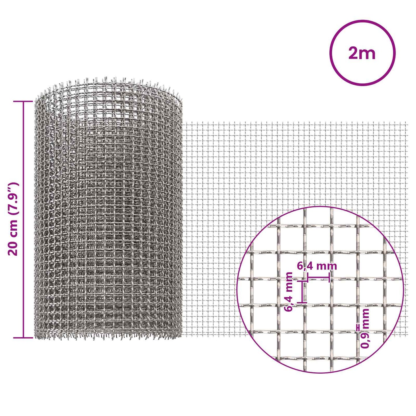 Mesh Bildschirm 20 x 200 cm 3 Mesh Edelstahl 201 Silber