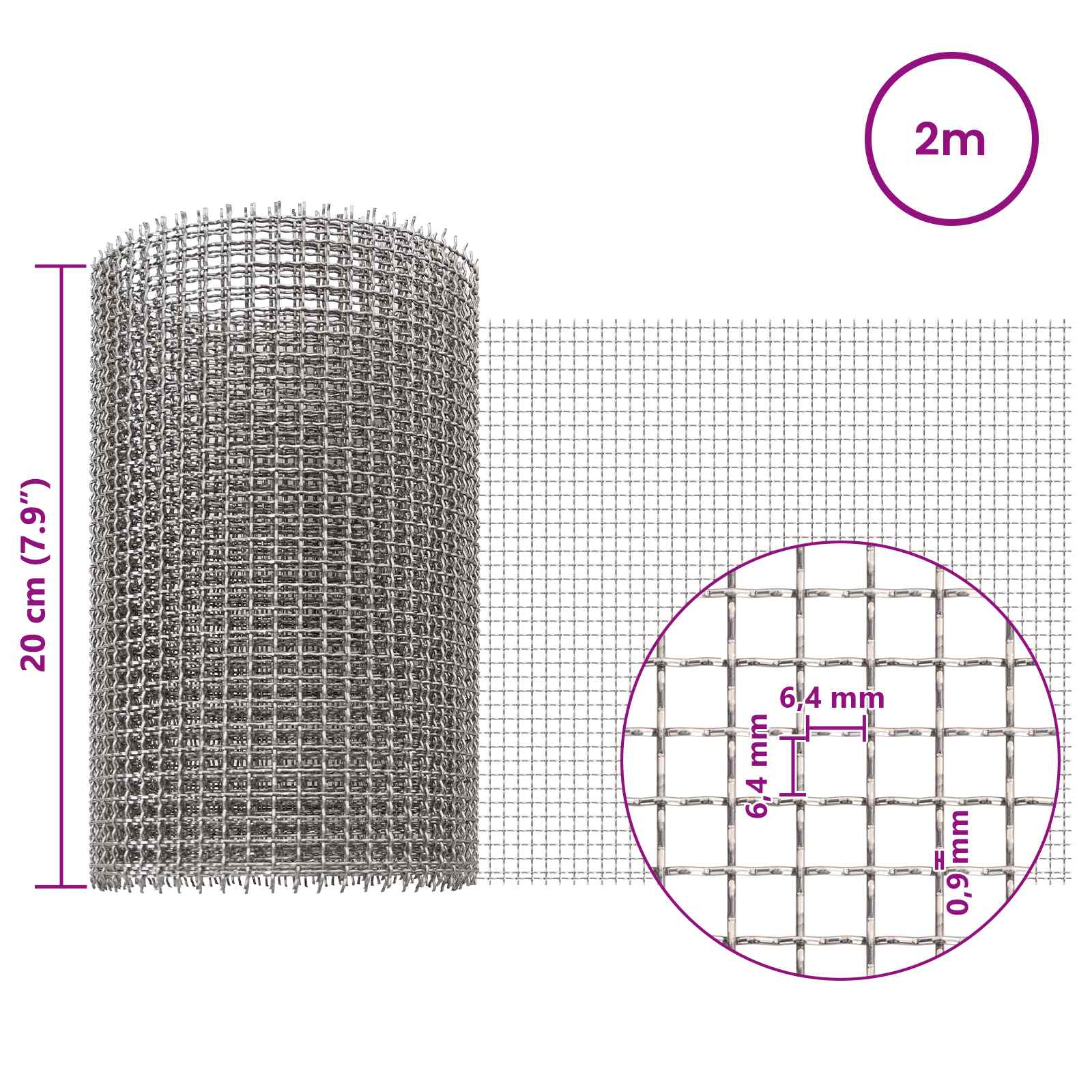 Mesh Bildschirm 20 x 200 cm 3 Mesh Edelstahl 201 Silber