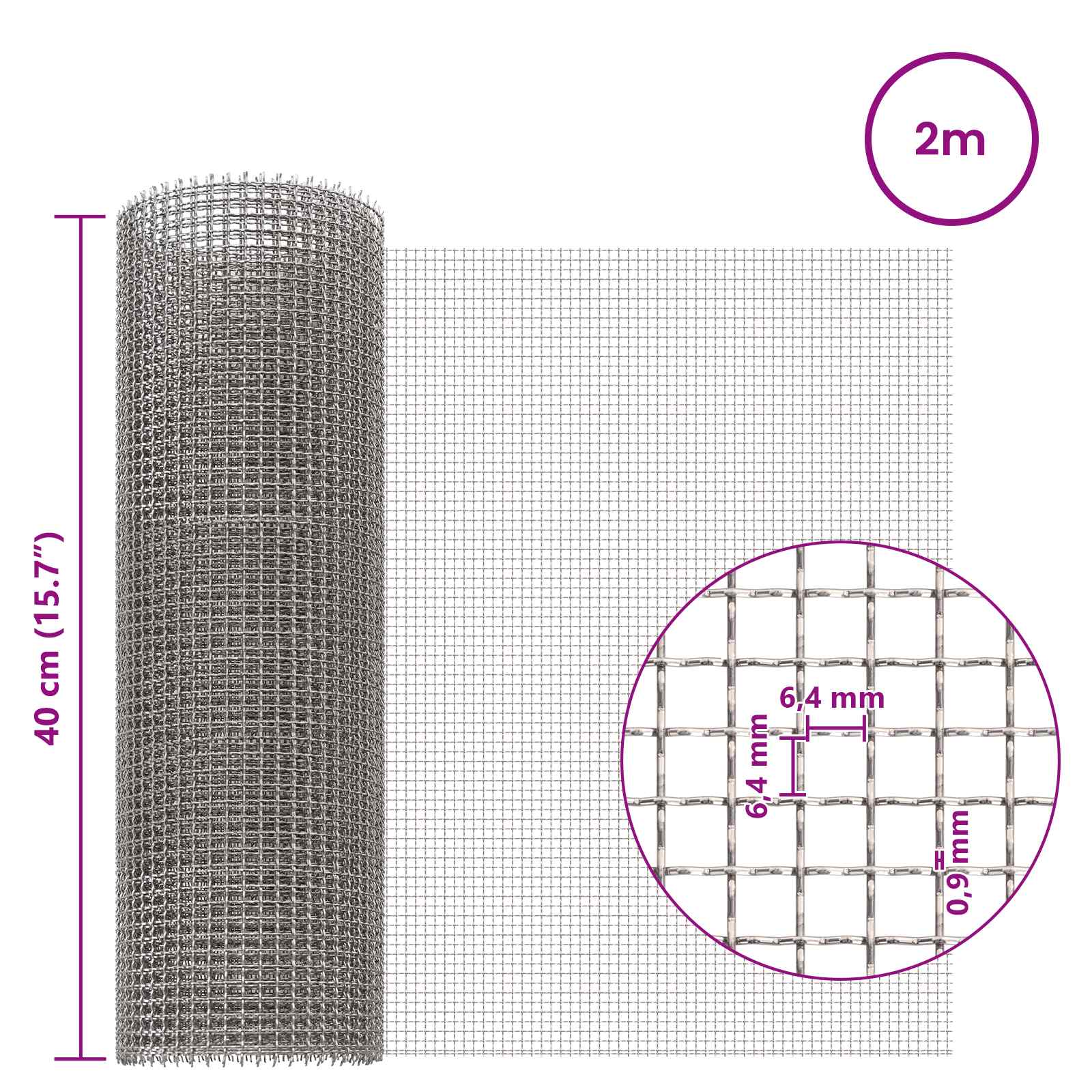 Mesh Bildschirm 40 x 200 cm 3 Mesh Edelstahl 201 Silber