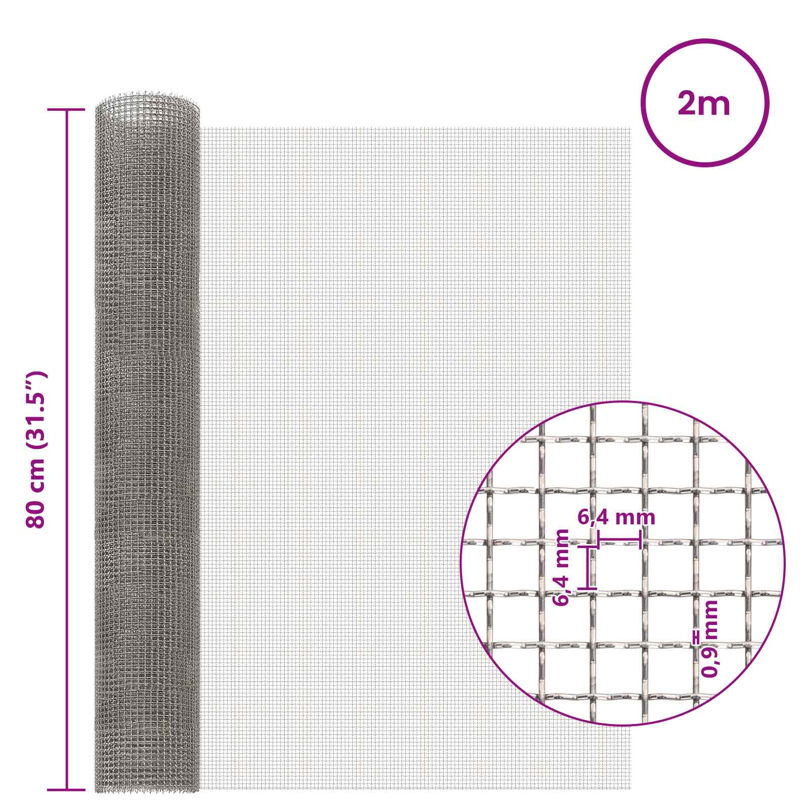 Mesh Bildschirm 80 x 200 cm 3 Mesh Edelstahl 201 Silber