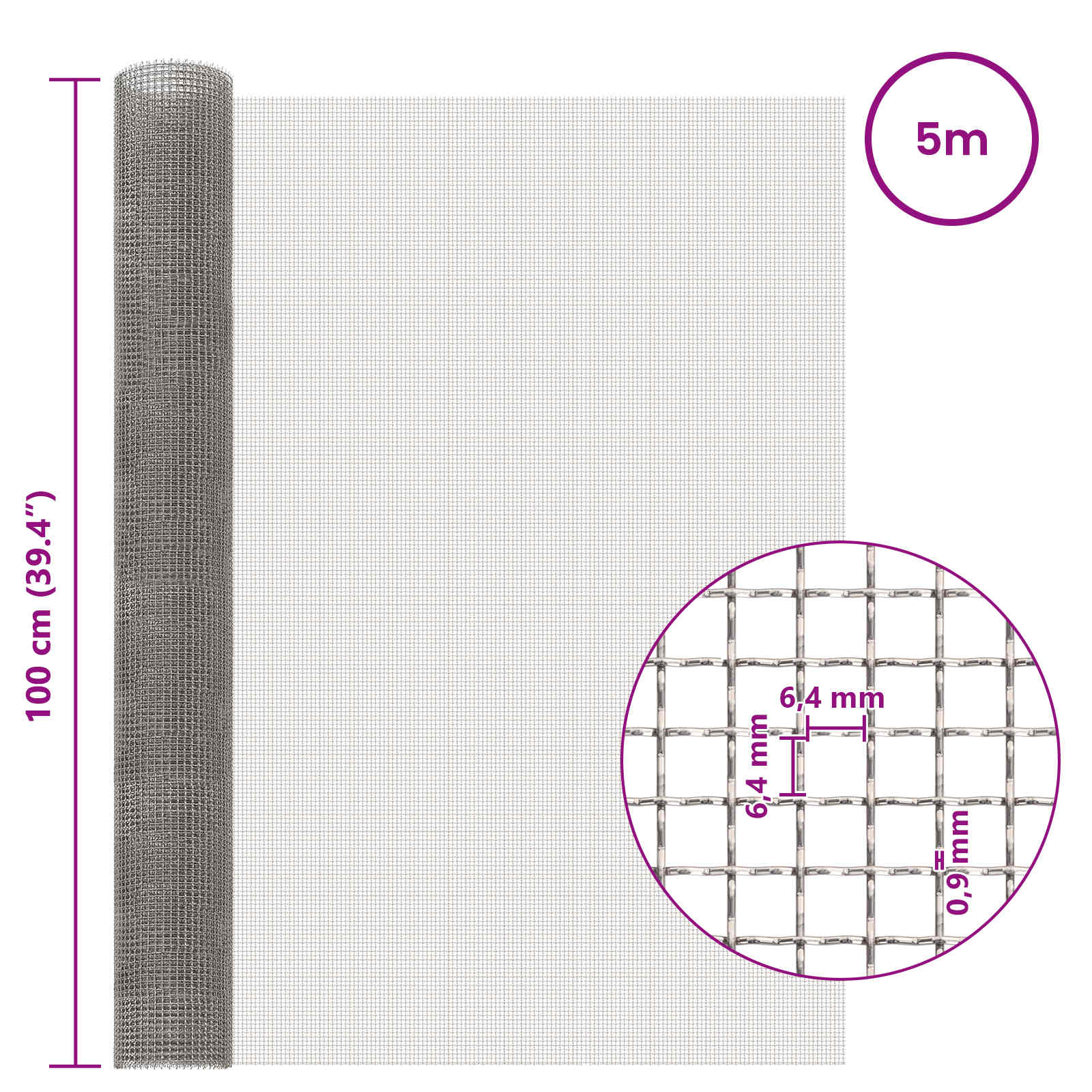 Mesh Bildschirm 100 x 500 cm 3 Mesh Edelstahl 201 Silber