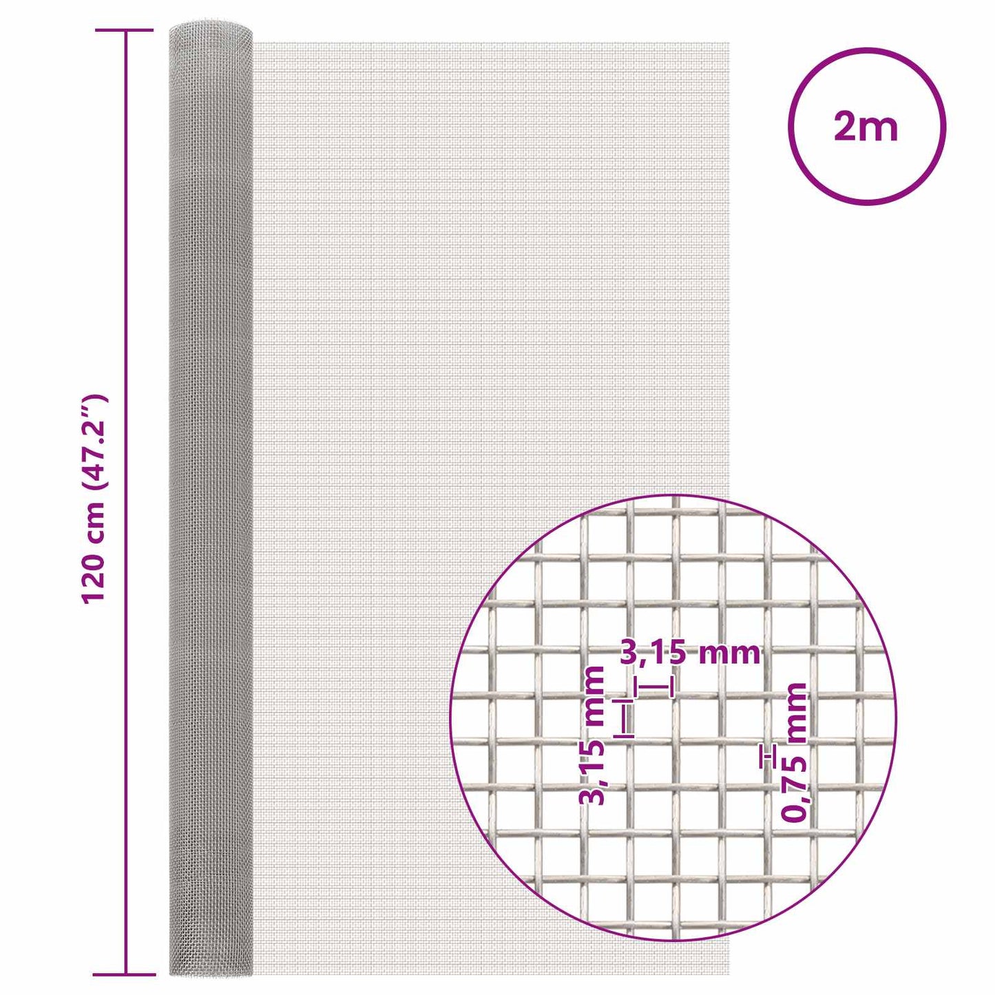 Mesh Bildschirm 120 x 200 cm 6 Mesh Edelstahl 201 Silber