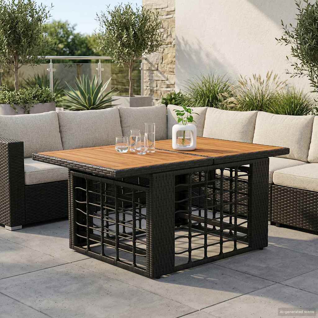 Garten Lifting Up Tisch Schwarz und Natur 100 x 55 x 37 cm