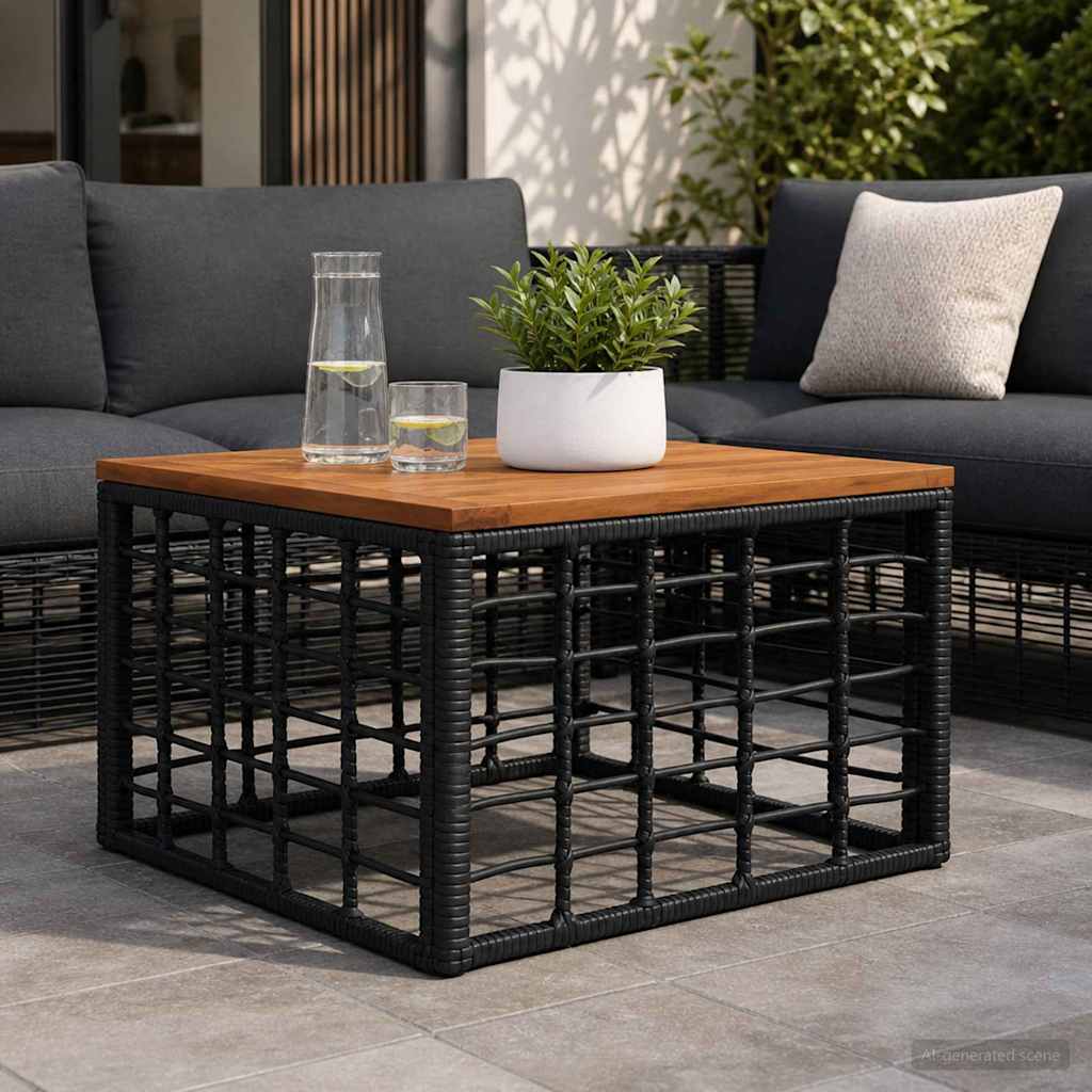 Gartentisch Schwarz und Natur 55 x 55 x 37 cm