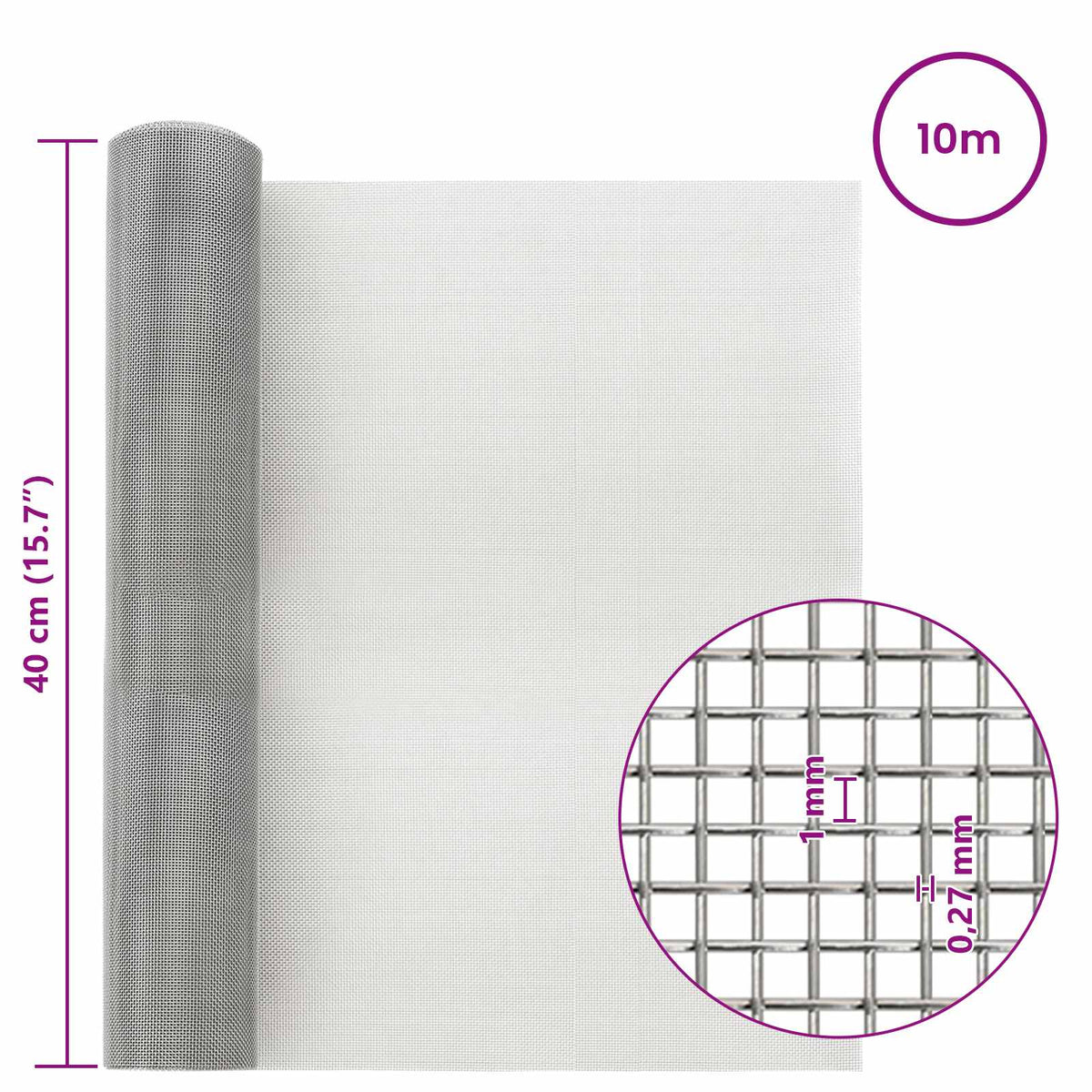 Mesh Bildschirm 40 x 1000 cm 20 Mesh Edelstahl 201 Silber