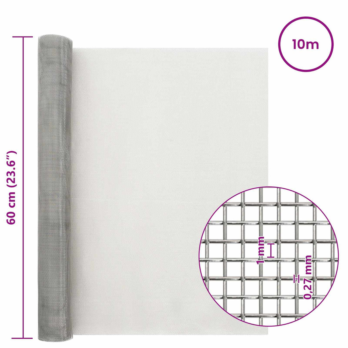 Mesh Bildschirm 60 x 1000 cm 20 Mesh Edelstahl 201 Silber