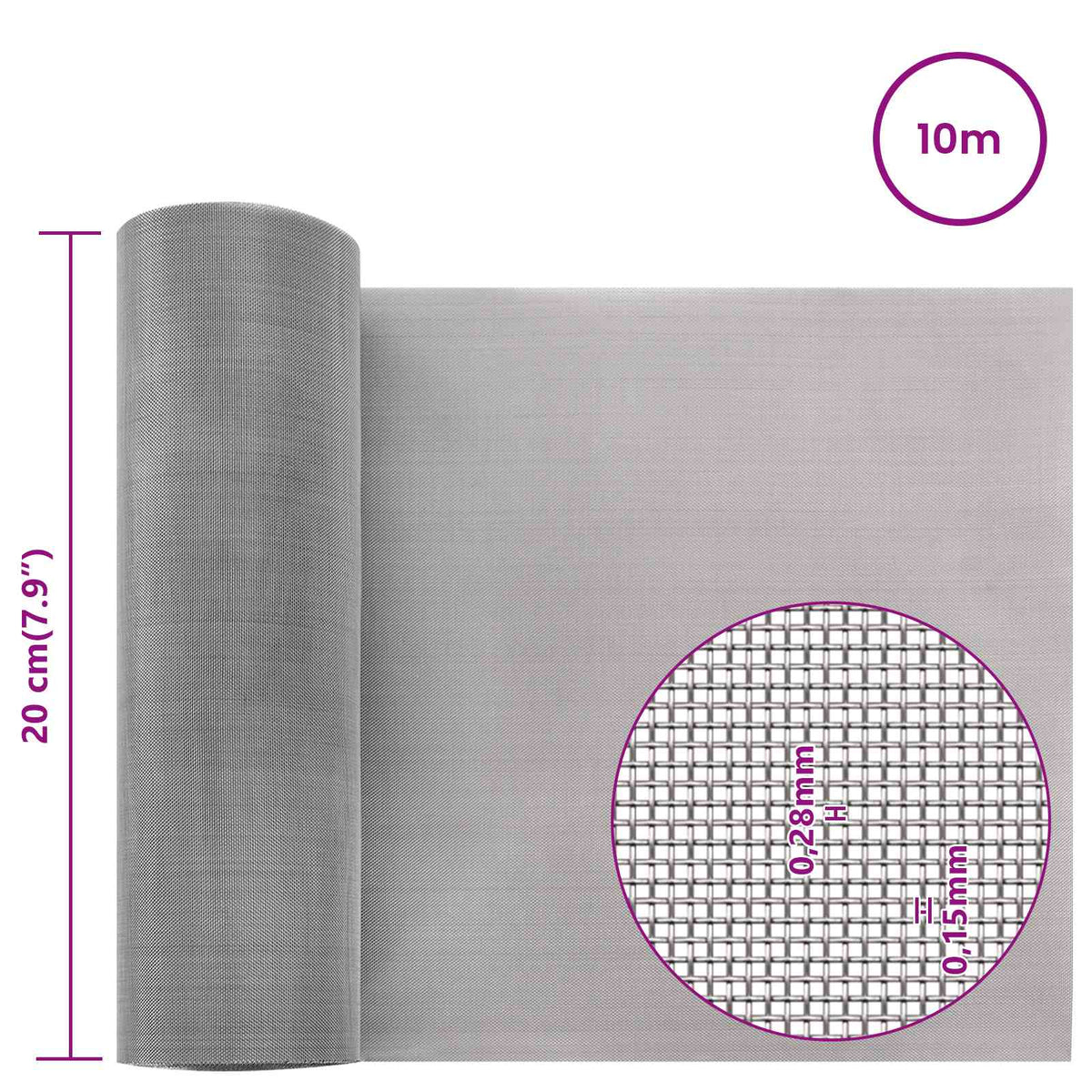 Mesh Bildschirm 20 x 1000 cm 60 Mesh Edelstahl 201 Silber