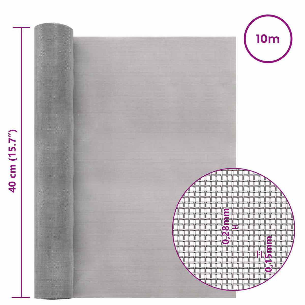 Mesh Bildschirm 40 x 1000 cm 60 Mesh Edelstahl 201 Silber