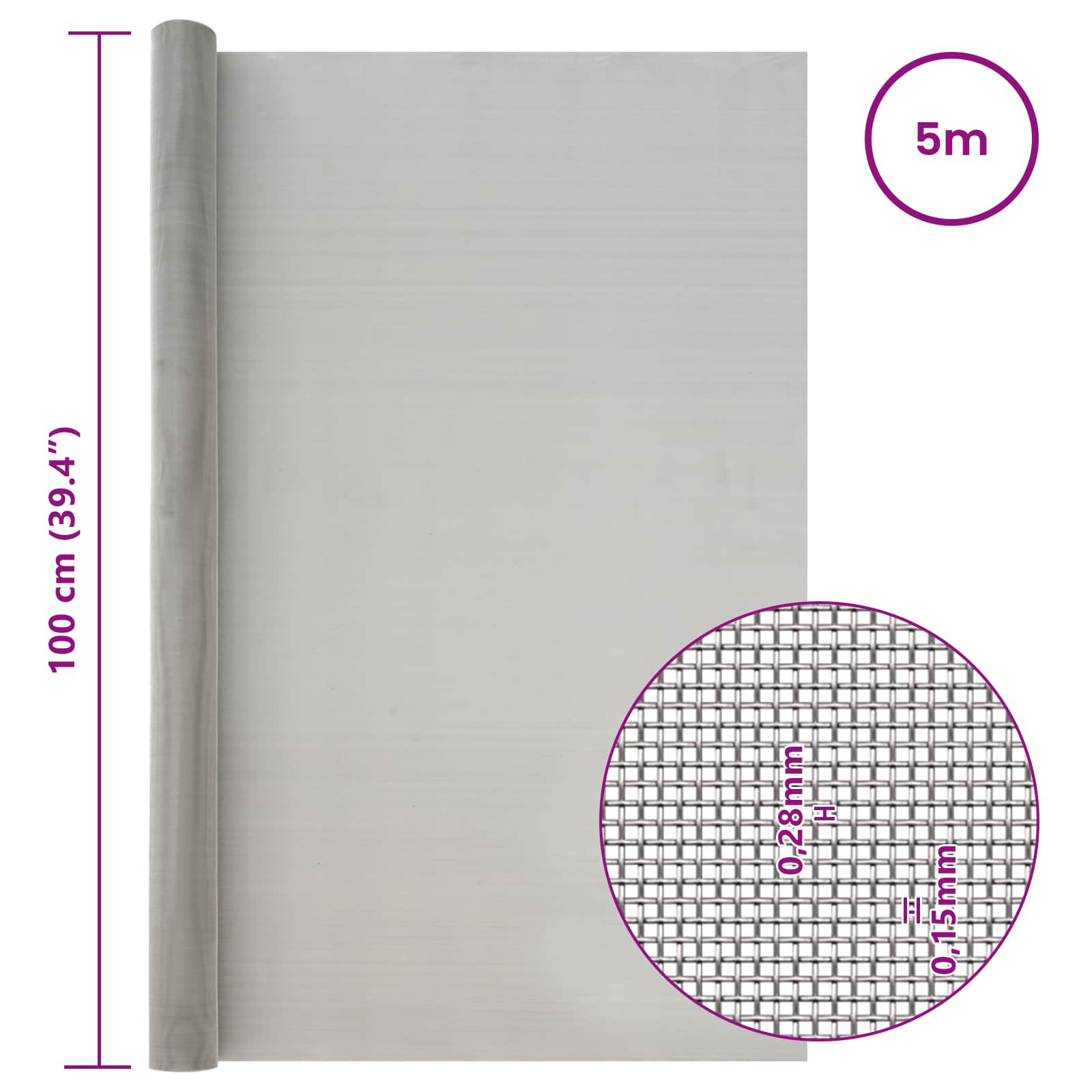 Mesh Bildschirm 100 x 500 cm 60 Mesh Edelstahl 201 Silber