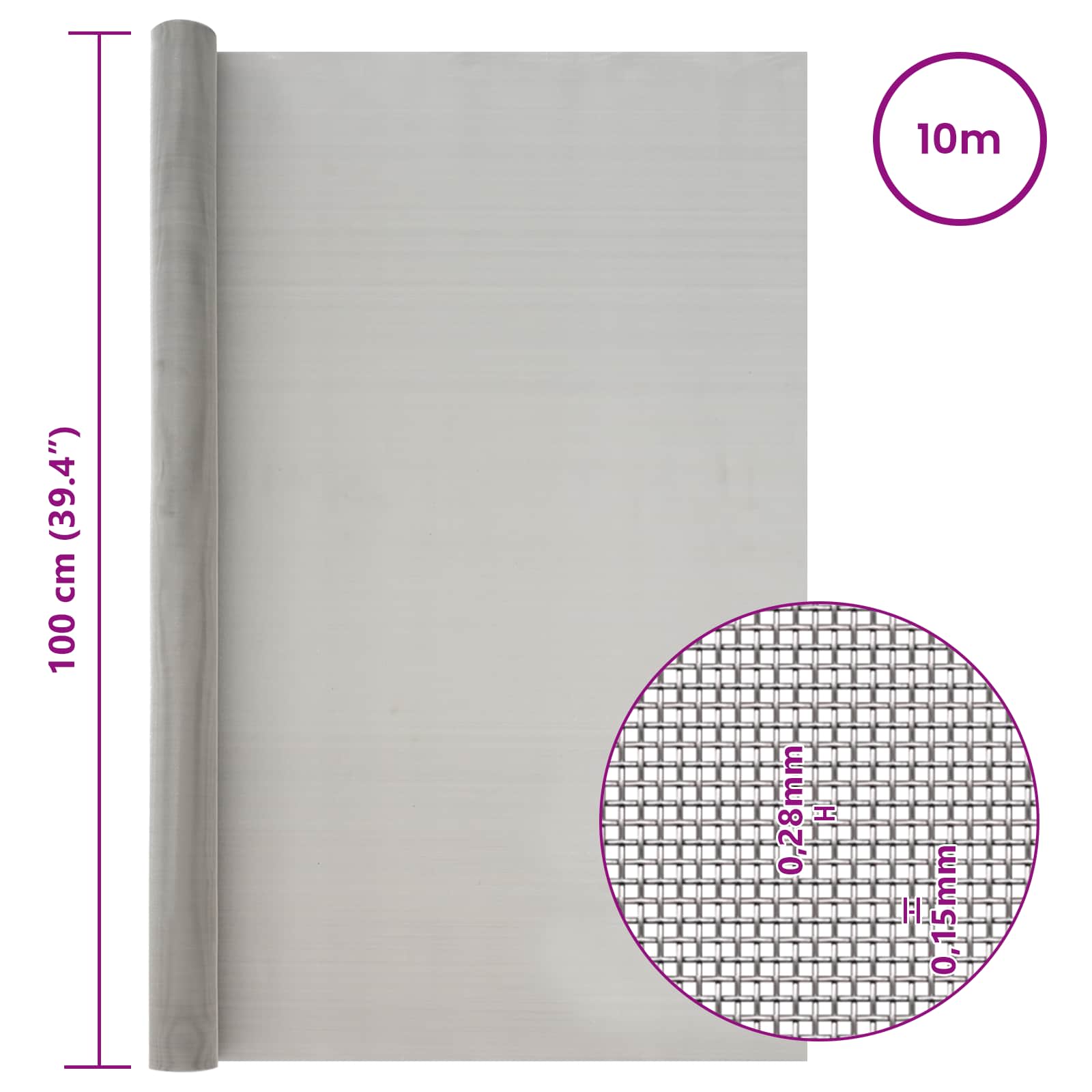 Mesh Bildschirm 100 x 1000 cm 60 Mesh Edelstahl 201 Silber
