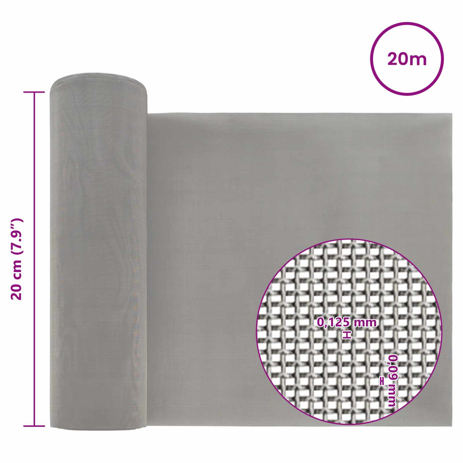 Mesh Bildschirm 20 x 2000 cm 120 Mesh Edelstahl 201 Silber