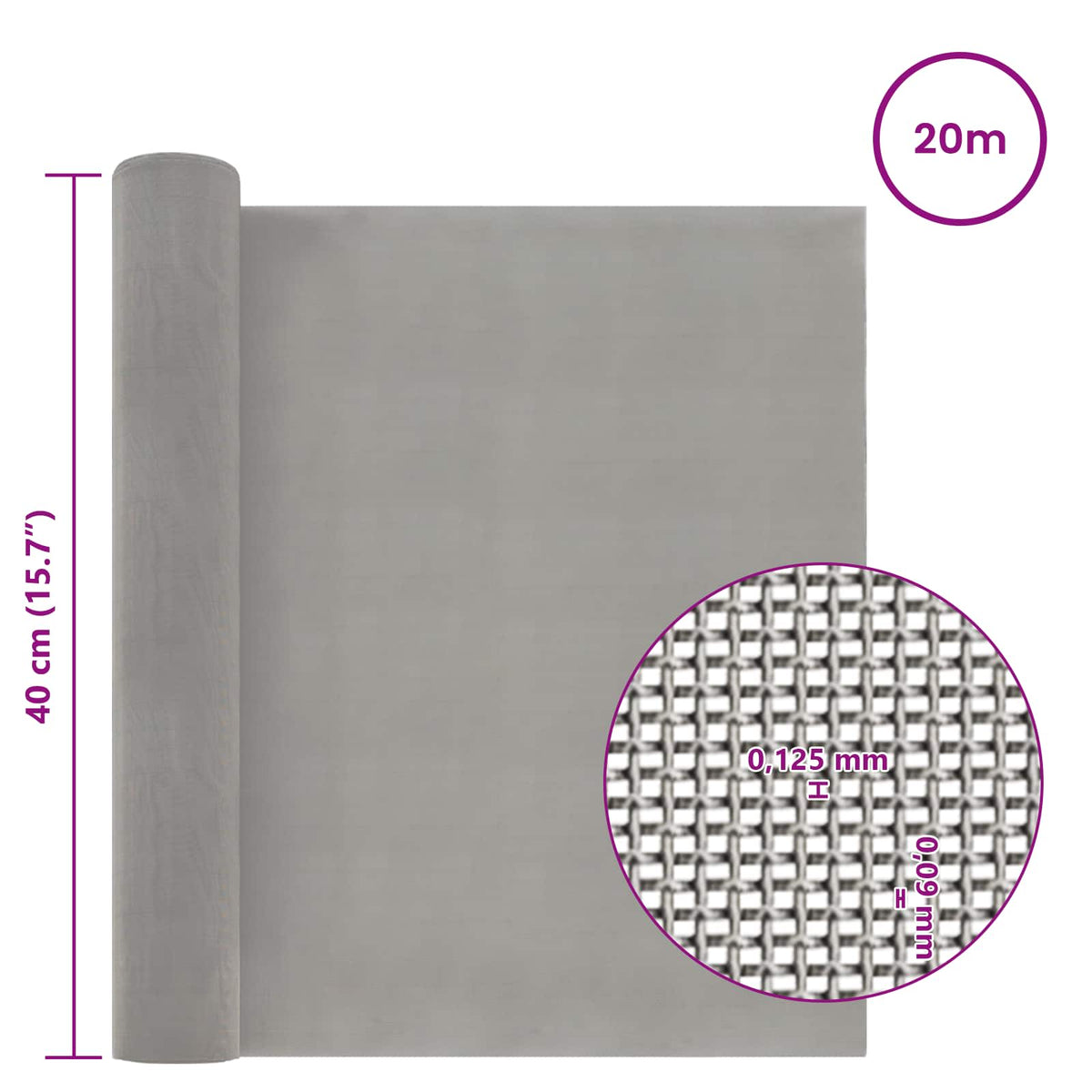 Mesh Bildschirm 40 x 2000 cm 120 Mesh Edelstahl 201 Silber
