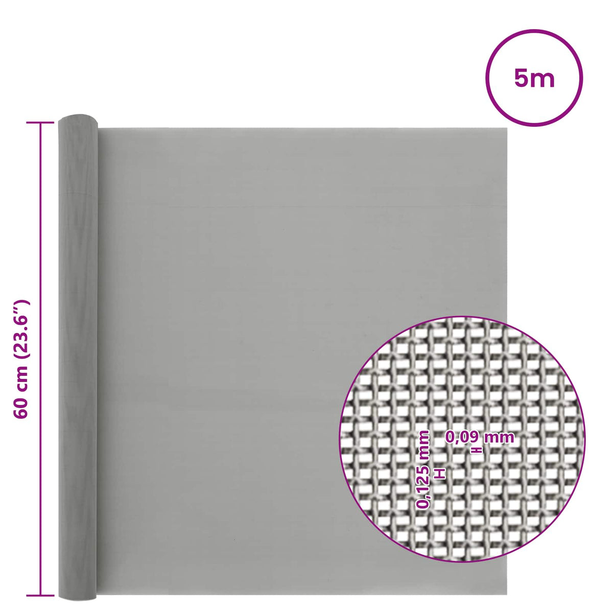 Mesh Bildschirm 60 x 500 cm 120 Mesh Edelstahl 201 Silber