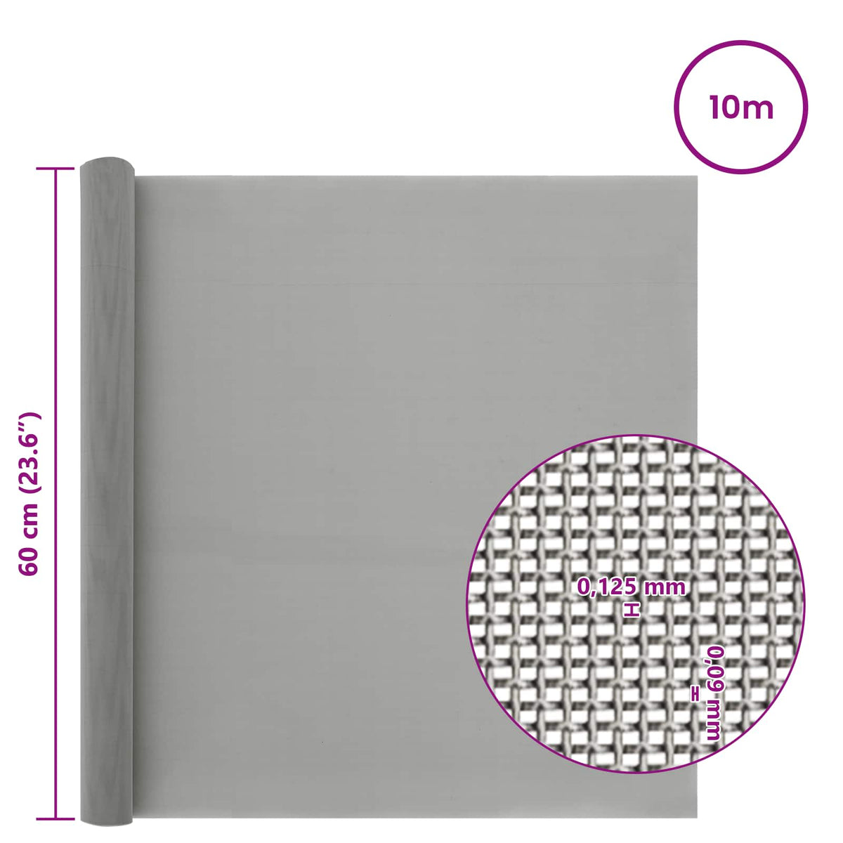 Mesh Bildschirm 60 x 1000 cm 120 Mesh Edelstahl 201 Silber