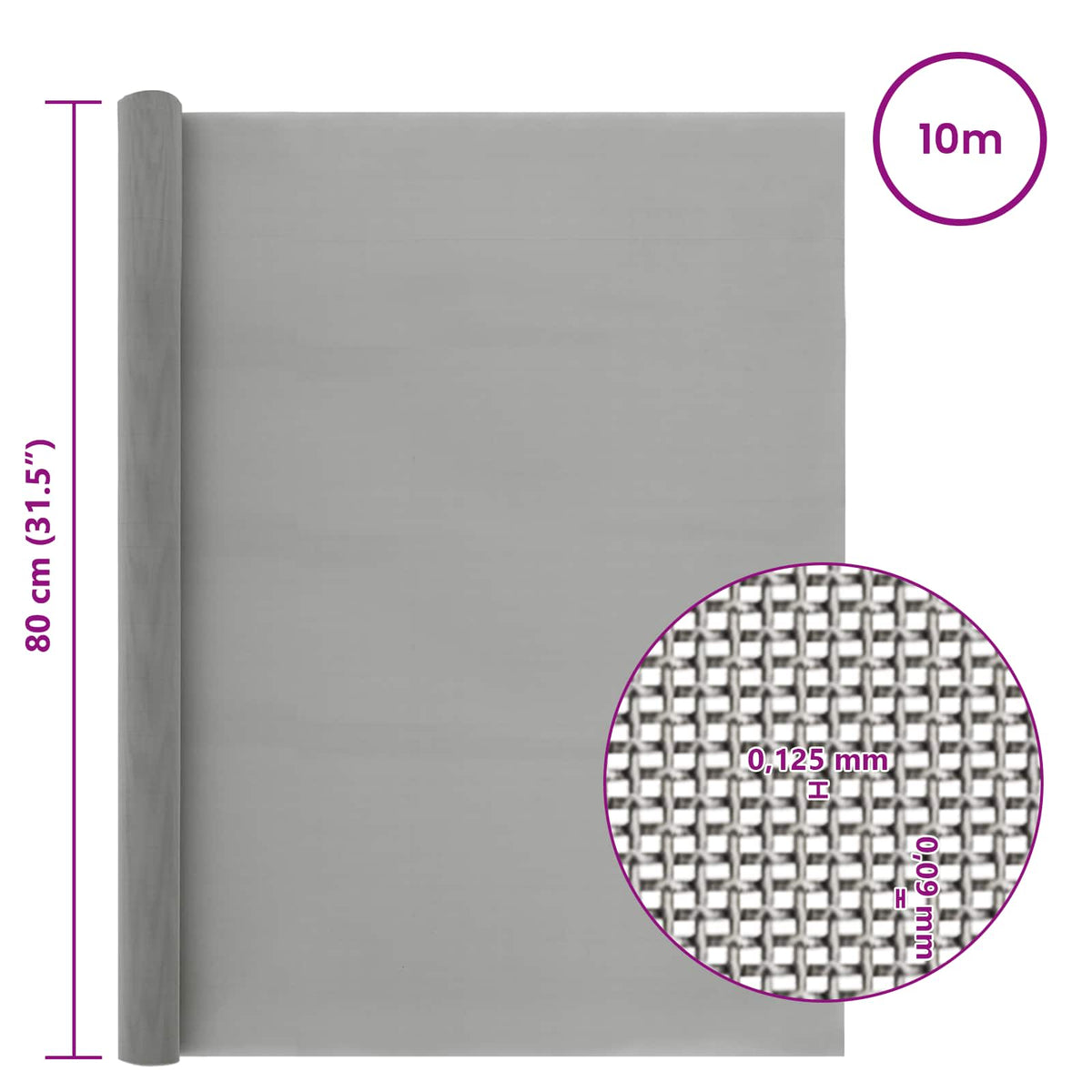 Mesh Bildschirm 80 x 1000 cm 120 Mesh Edelstahl 201 Silber