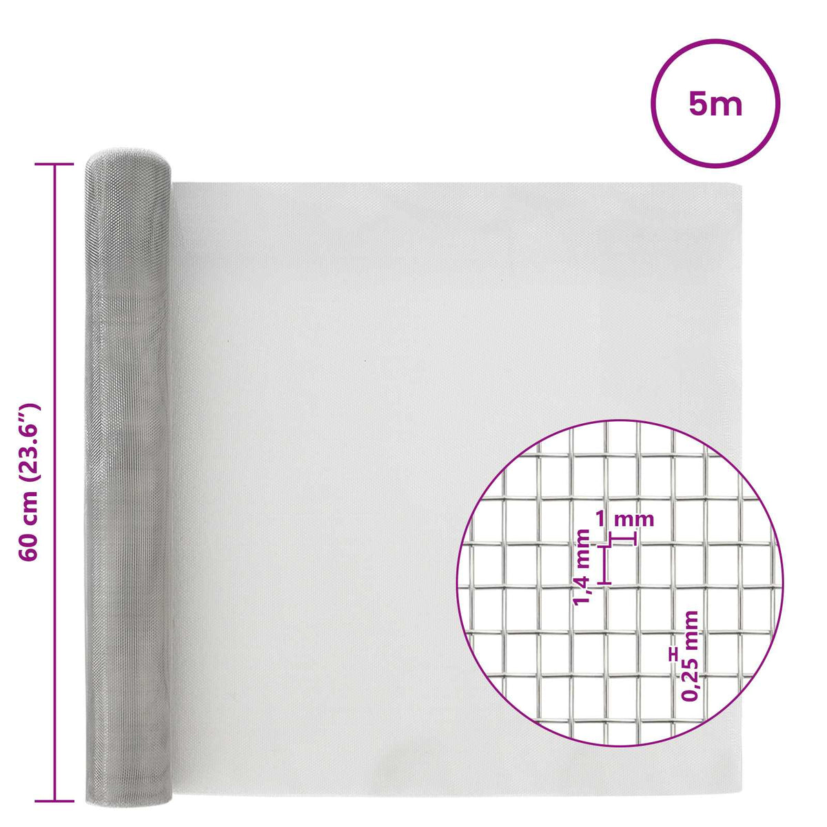 Drahtgeflecht 60 x 500 cm 18 Mesh Edelstahl 304 Silber