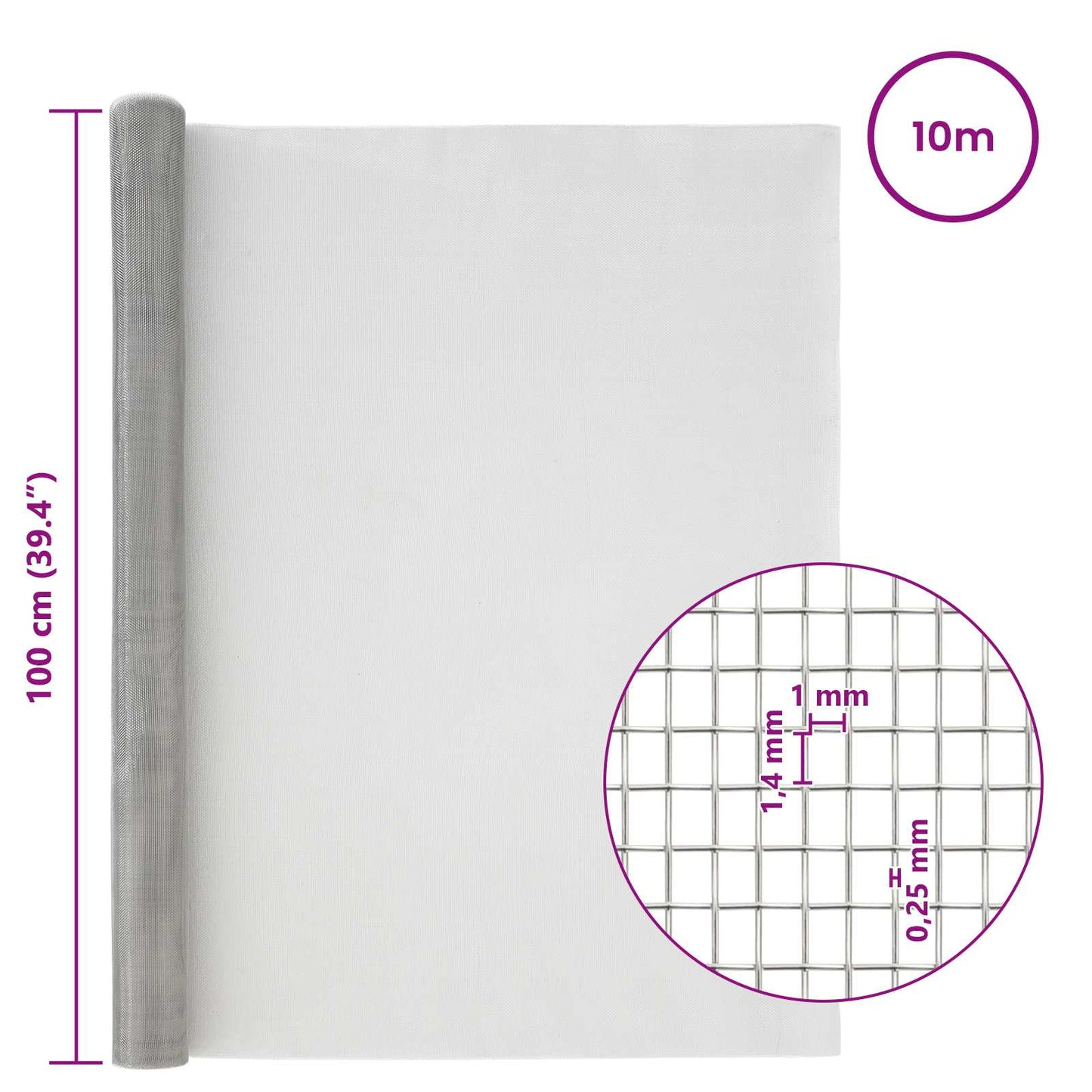 Drahtgeflecht 100 x 1000 cm 18 Mesh Edelstahl 304 Silber