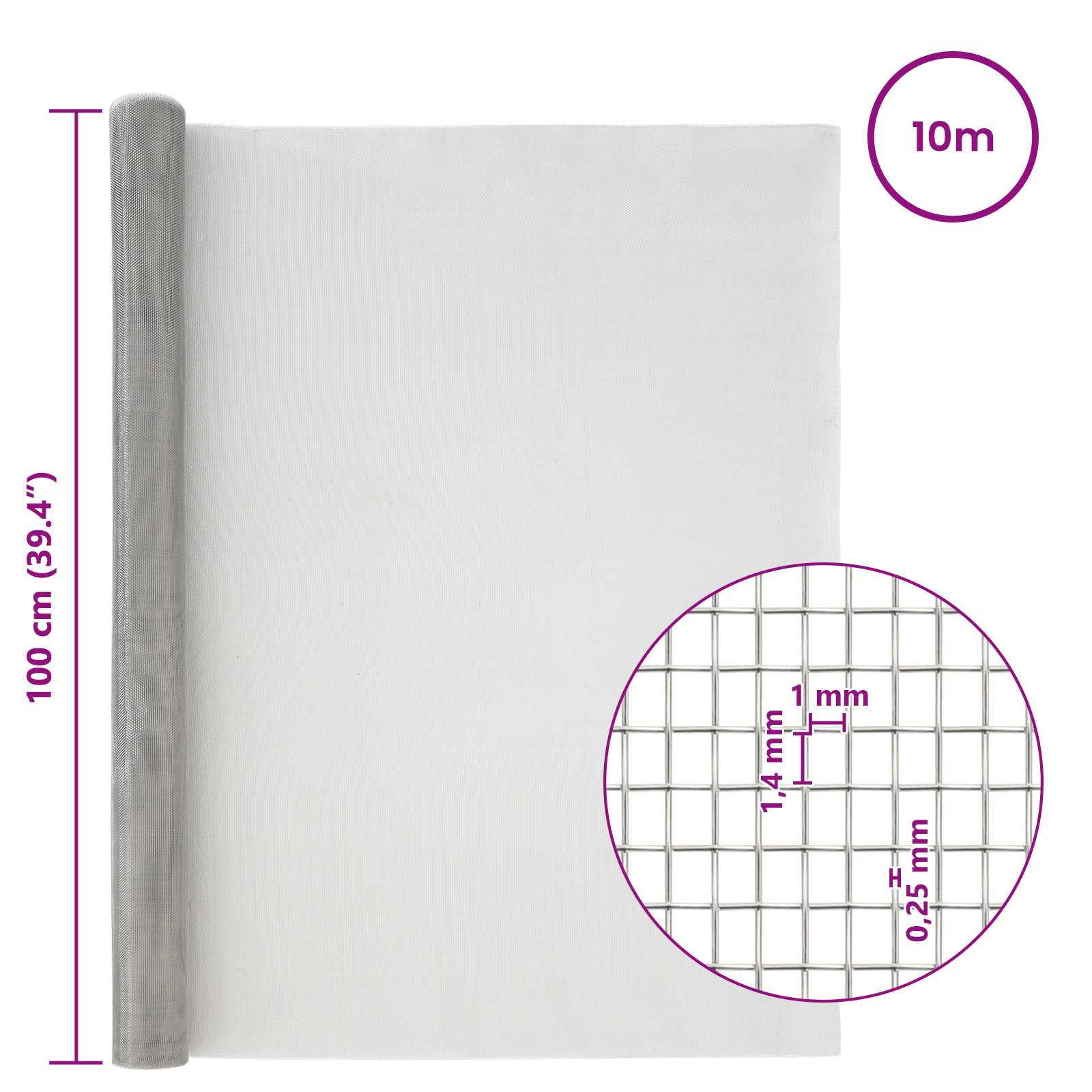 Drahtgeflecht 100 x 1000 cm 18 Mesh Edelstahl 304 Silber