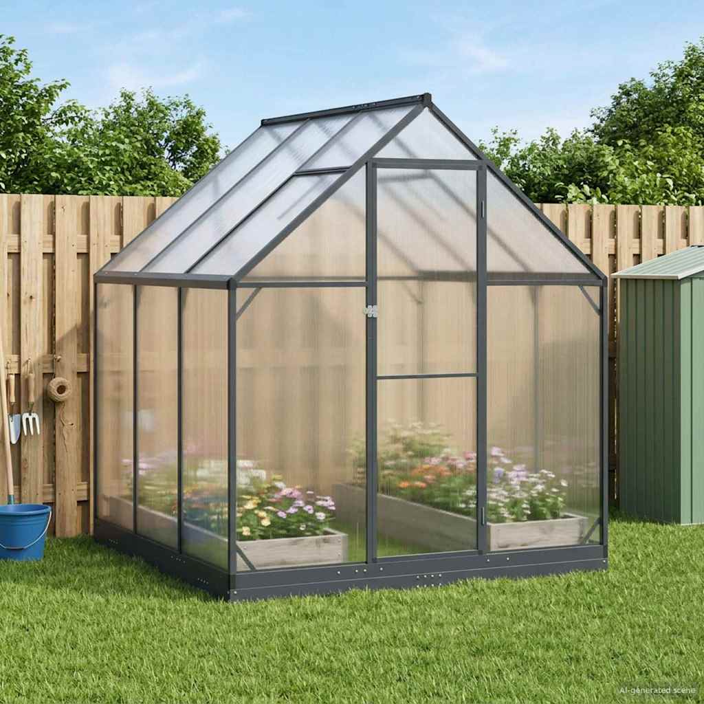 Garten Gewächshaus mit Tür Anthrazit 183,5 x 183,5 x 207 cm