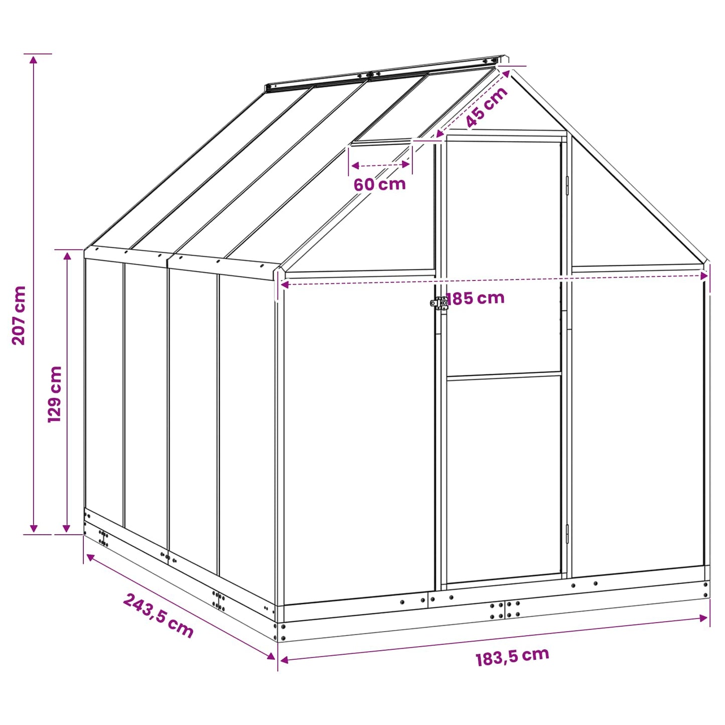 Garten Gewächshaus mit Tür Anthrazit 183,5 x 243,5 x 207 cm