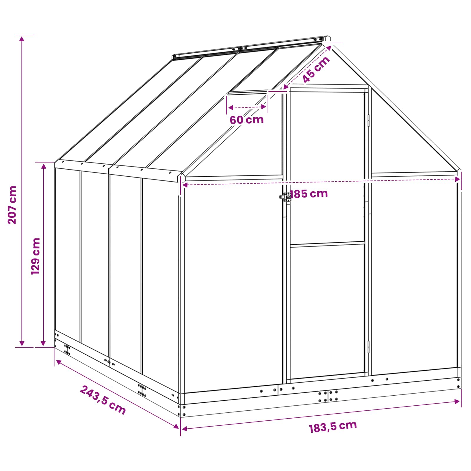 Garten Gewächshaus mit Tür Anthrazit 183,5 x 243,5 x 207 cm