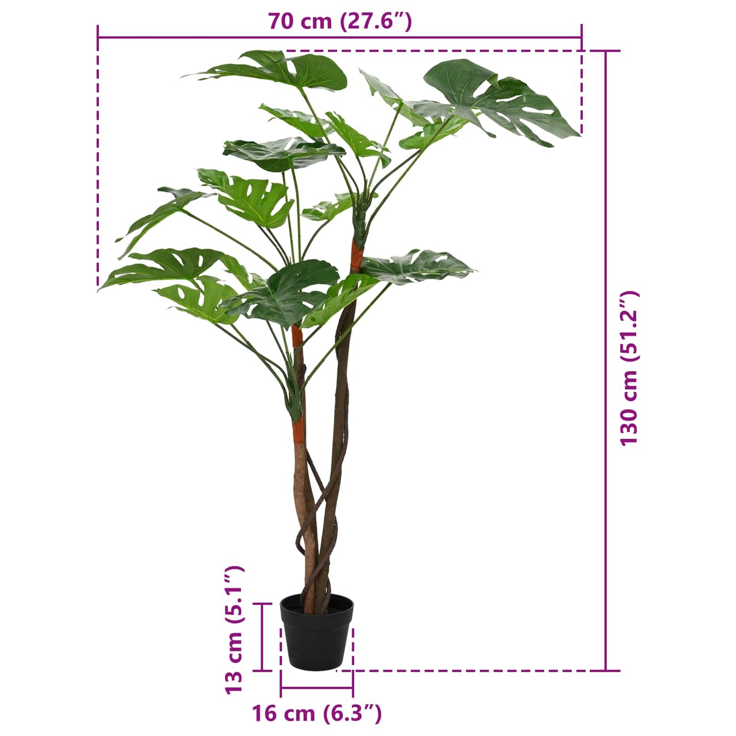 Künstliche Monstera Pflanze Grün 70 x 16 x 130 cm
