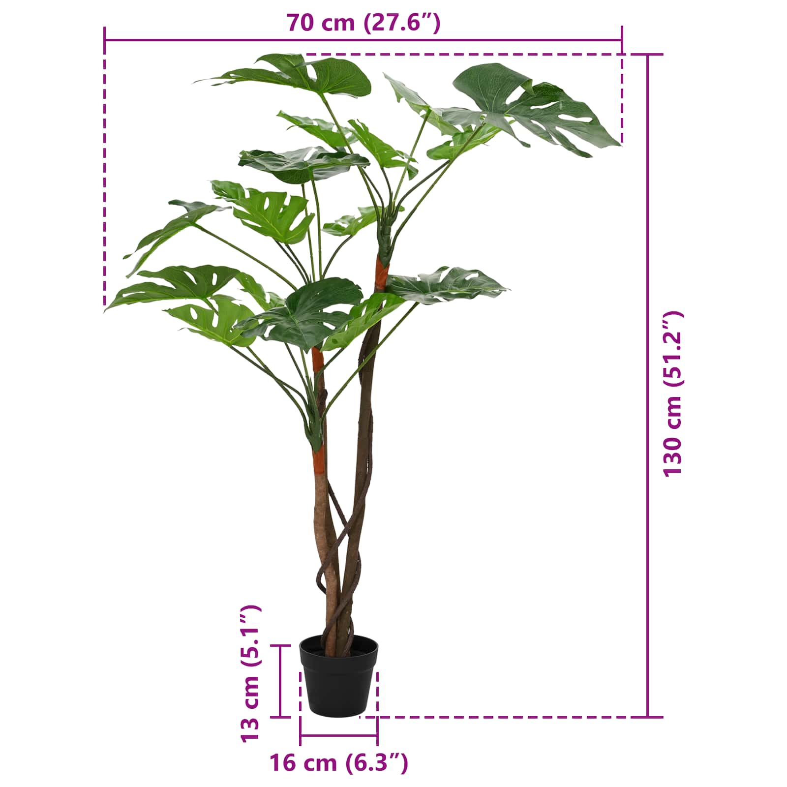Künstliche Monstera Pflanze Grün 70 x 16 x 130 cm