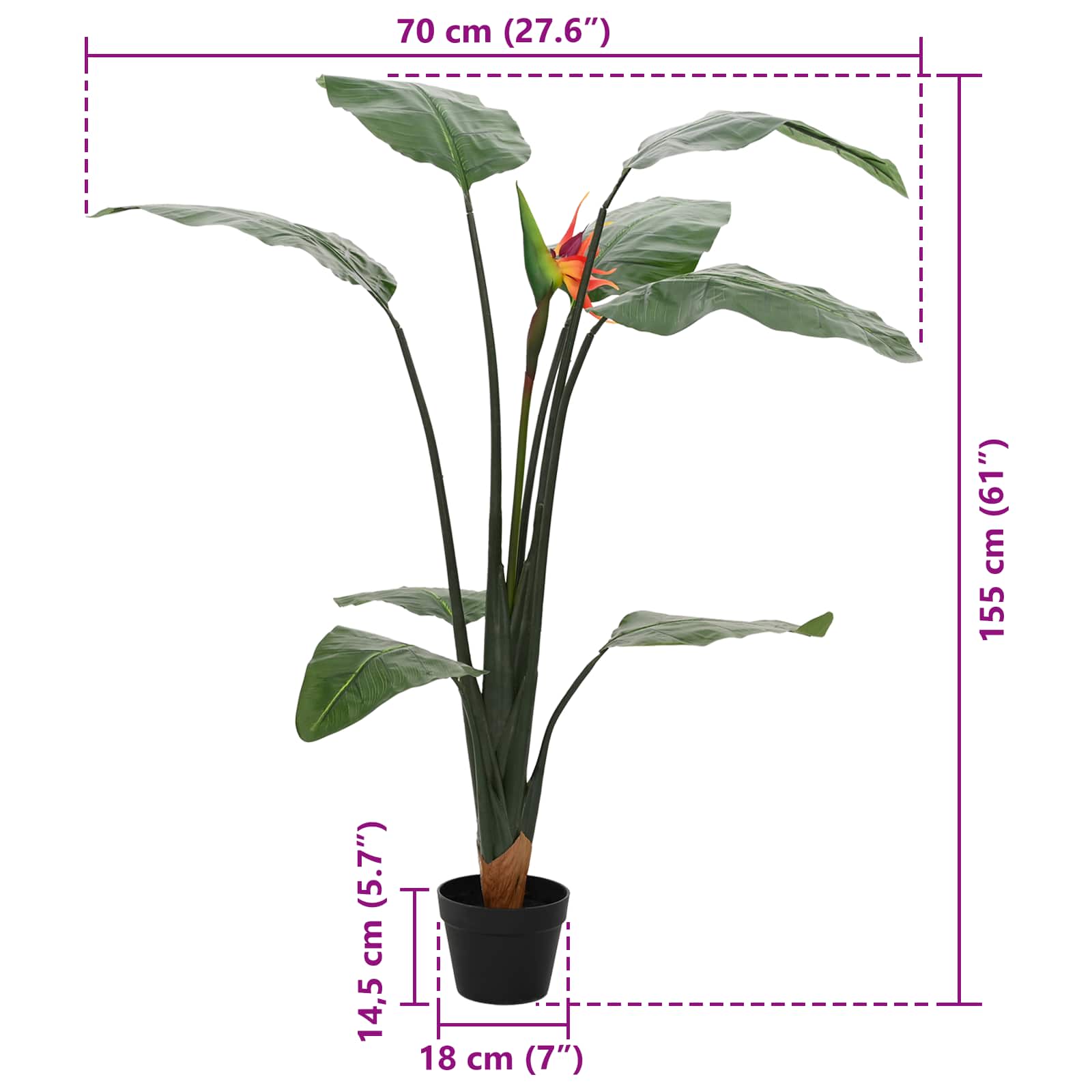 Künstliche Strelitzia-Pflanze Grün 70 x 18 x 155 cm