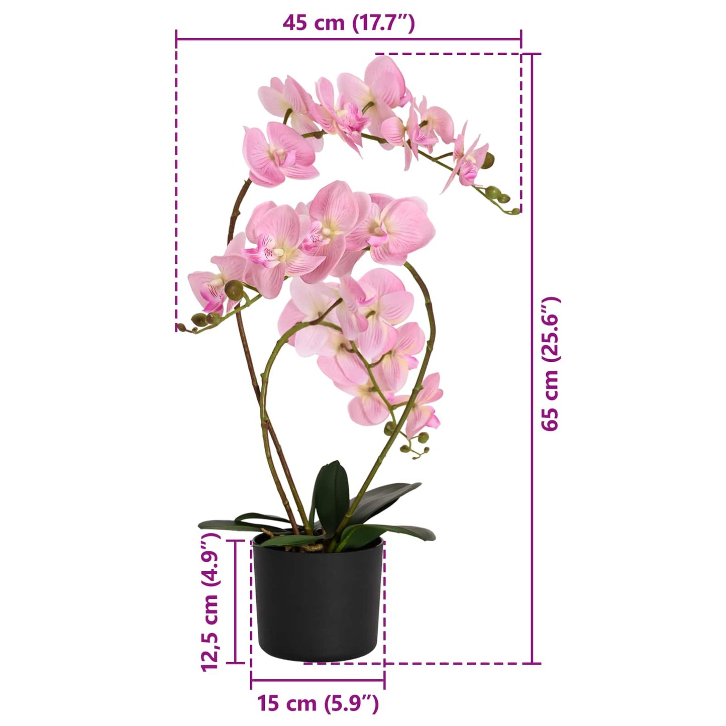 Künstliche Orchideenpflanze mit Topf Rosa 45 x 15 x 65 cm
