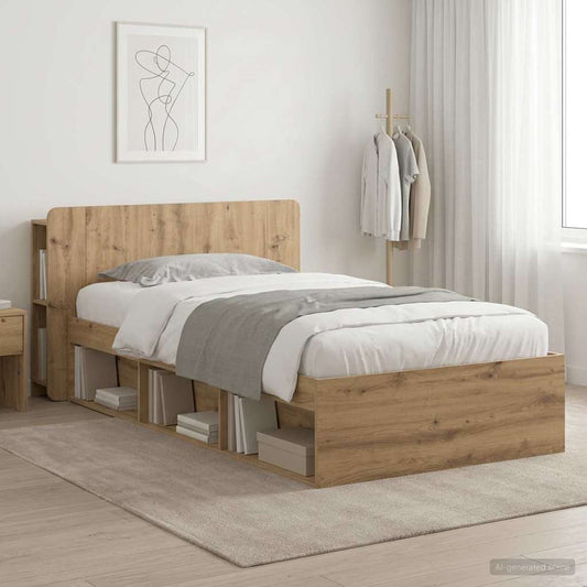 Bettgestell mit Stauraum mit Kopfteil Artisan-Eiche 75 x 190 cm