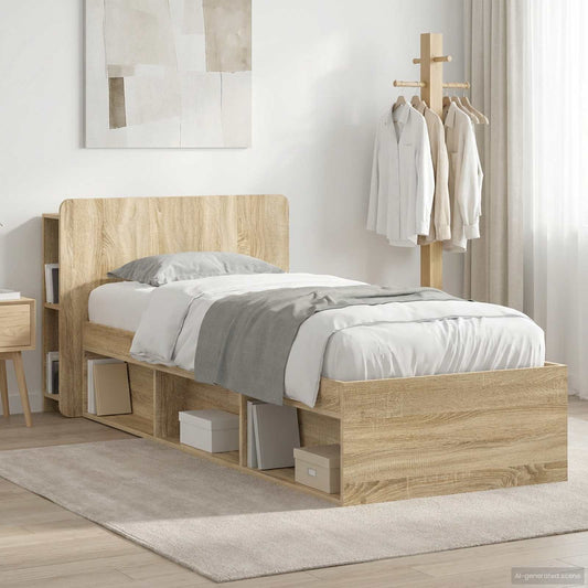 Bettgestell mit Stauraum Sonoma-Eiche 75 x 190 cm Holzwerkstoff