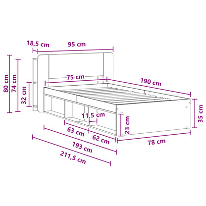 Bettgestell mit Stauraum Sonoma-Eiche 75 x 190 cm Holzwerkstoff