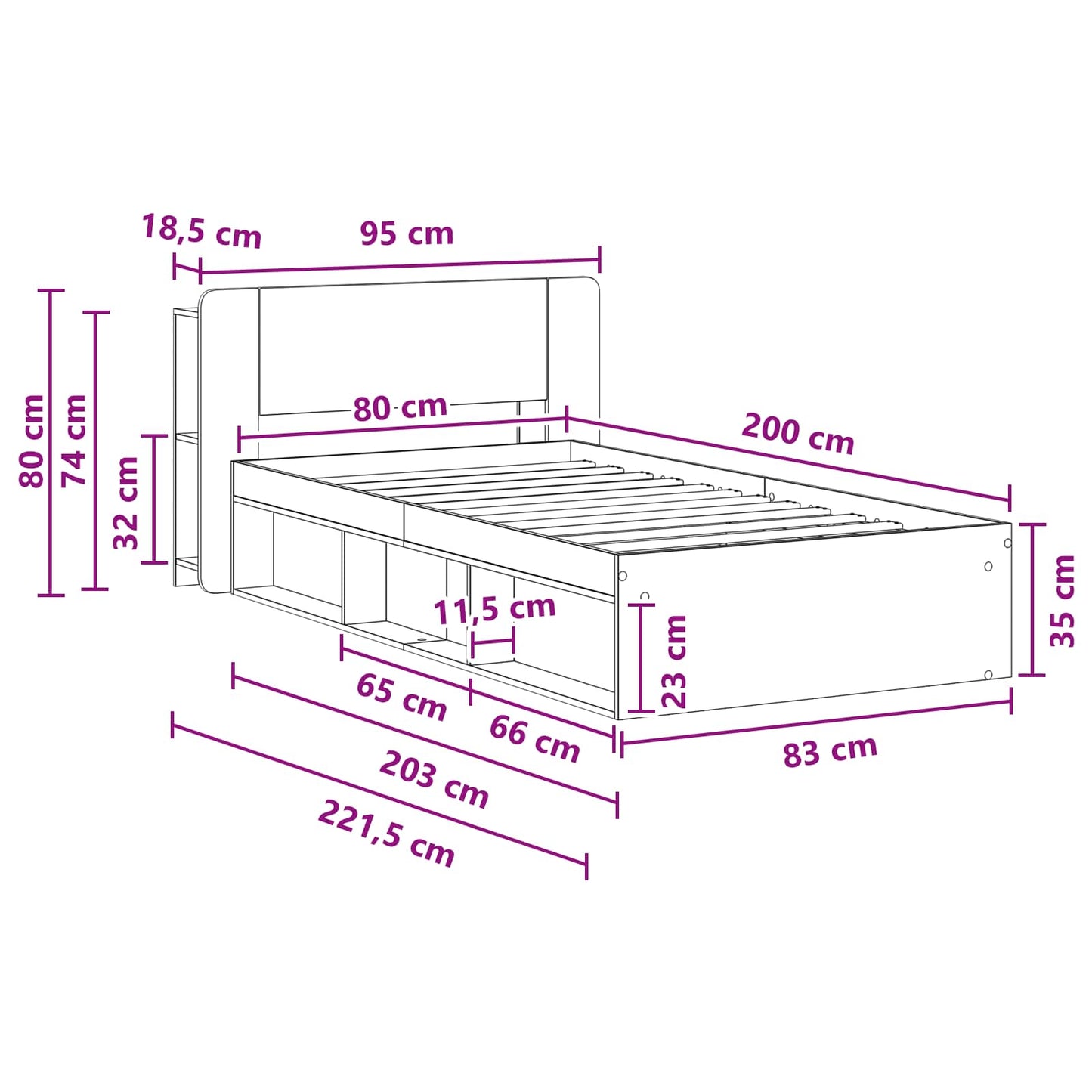 Bettgestell mit Stauraum Sonoma-Eiche 80 x 200 cm Holzwerkstoff