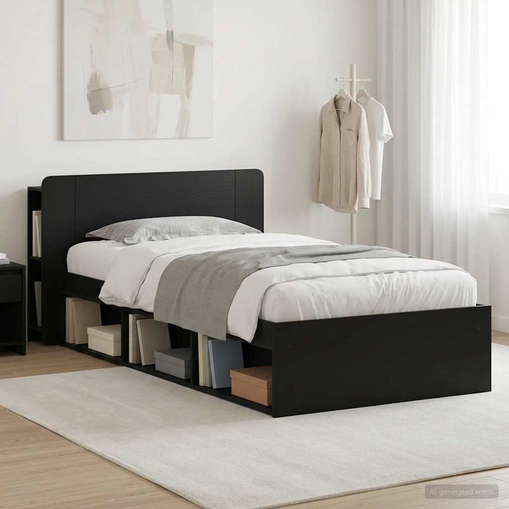 Bettgestell mit Stauraum Schwarz 90 x 190 cm Holzwerkstoff