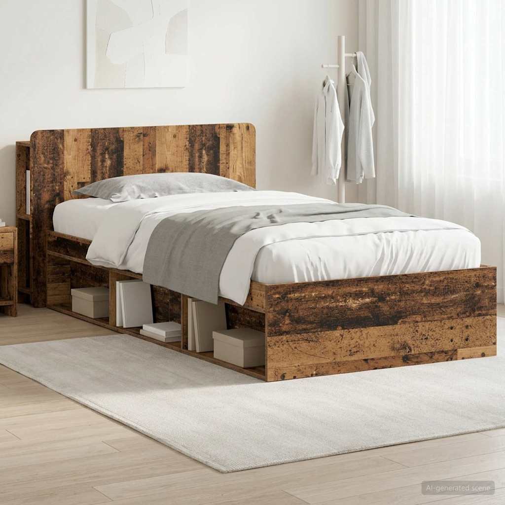 Bettgestell mit Stauraum Altholz 90 x 190 cm Holzwerkstoff