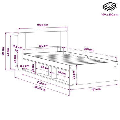 Bettgestell mit Stauraum Artisan-Eiche 100 x 200 cm
