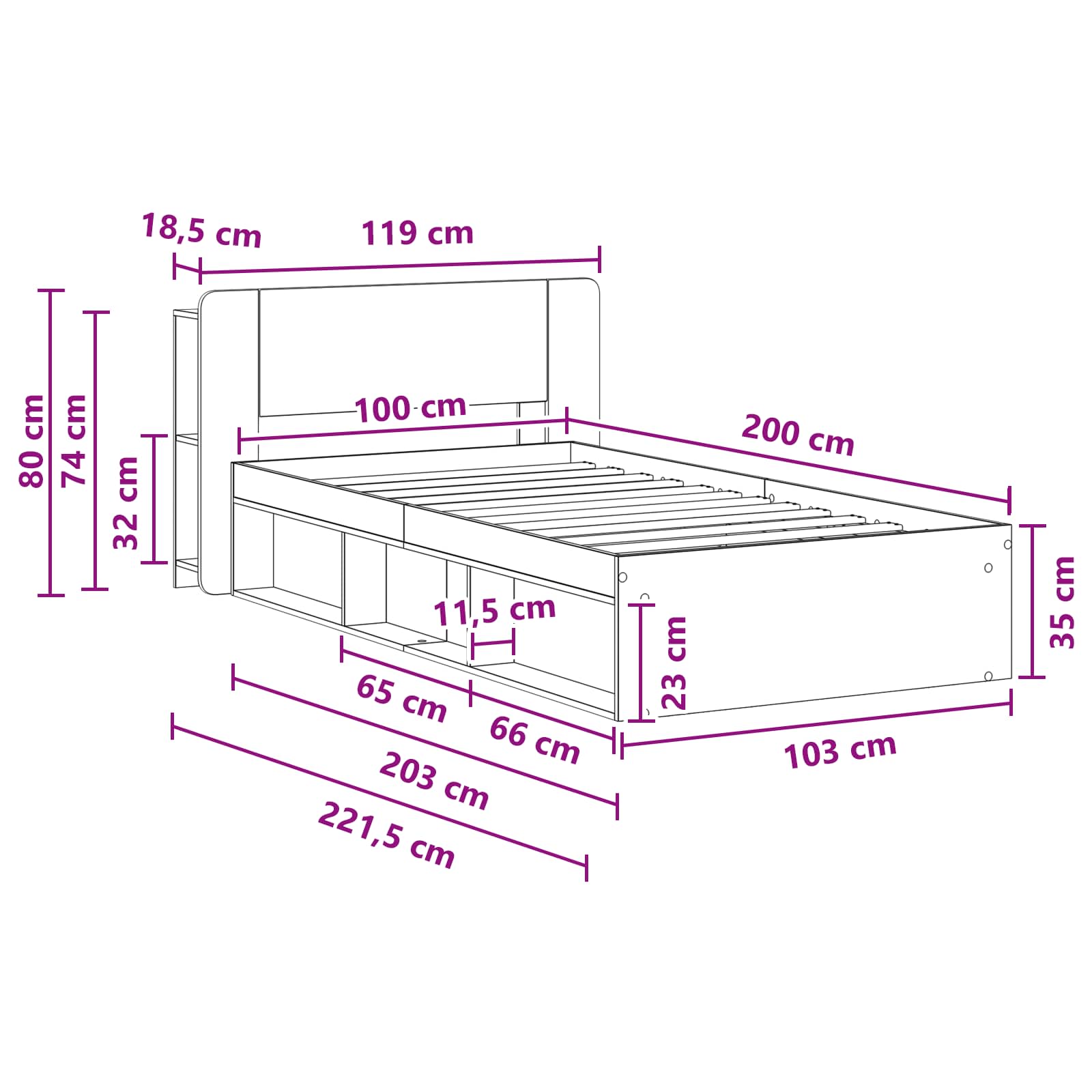 Bettgestell mit Stauraum Altholz 100 x 200 cm Holzwerkstoff