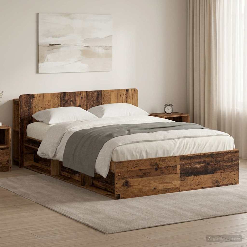 Bettgestell mit Stauraum Altholz 135 x 190 cm Holzwerkstoff