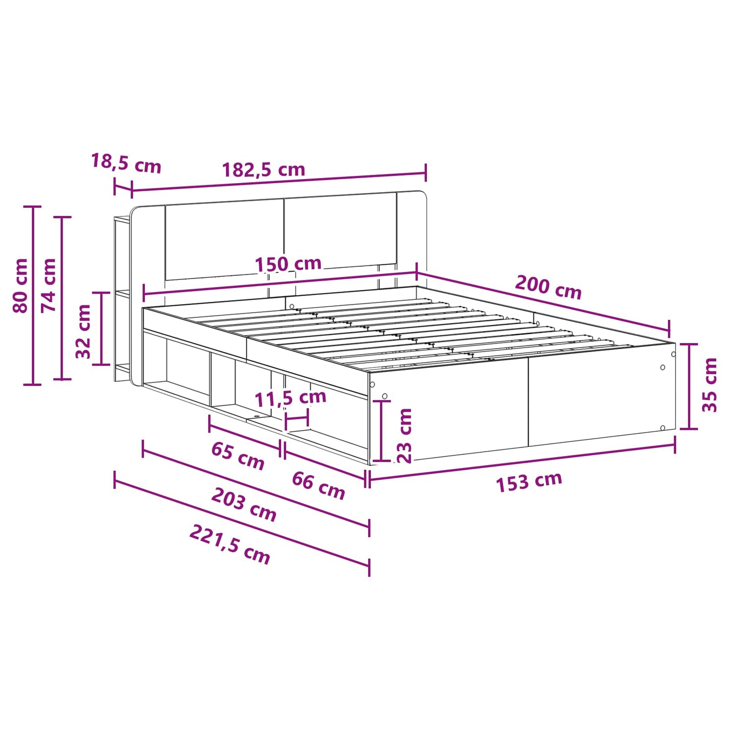 Bettgestell mit Stauraum Artisan-Eiche 150 x 200 cm