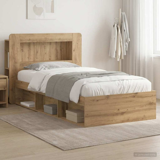 Bettgestell mit Stauraum mit Kopfteil Artisan-Eiche 75 x 190 cm