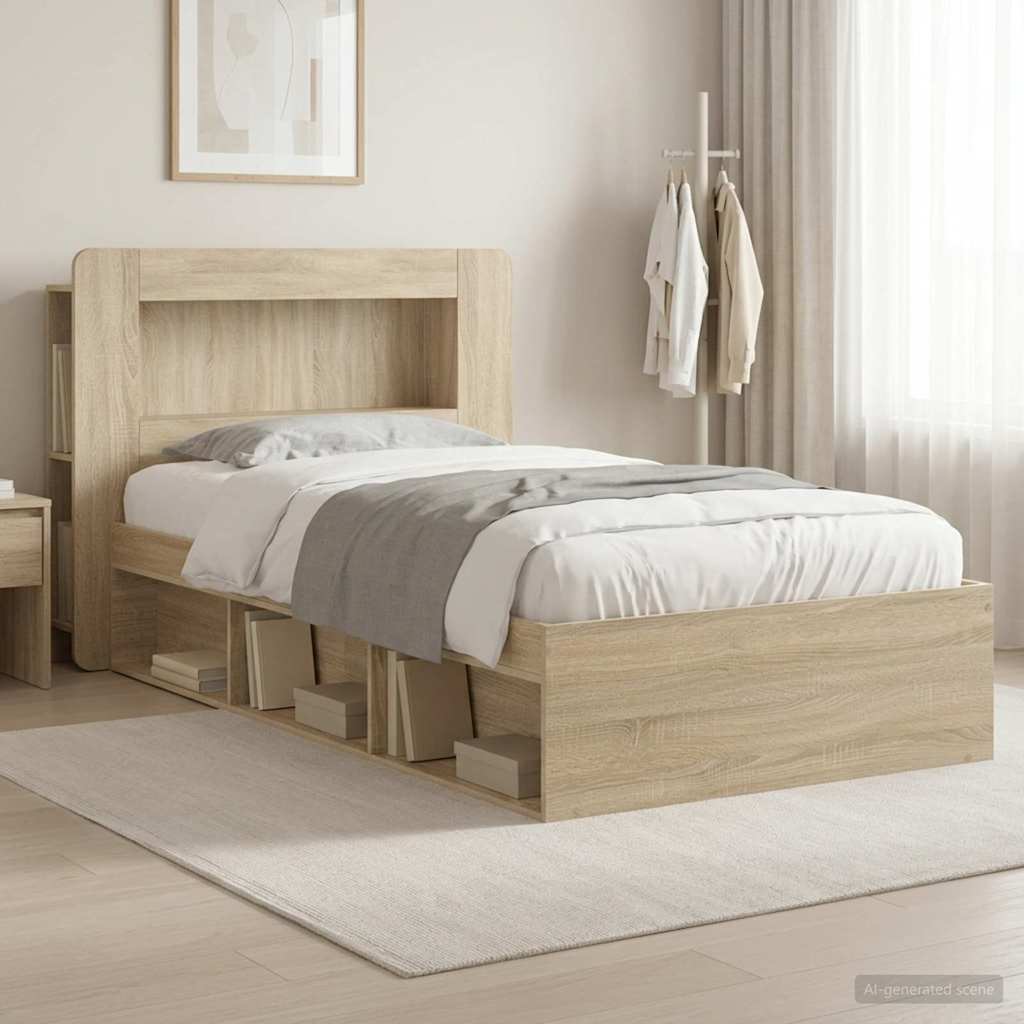 Bettgestell mit Stauraum Sonoma-Eiche 75 x 190 cm Holzwerkstoff