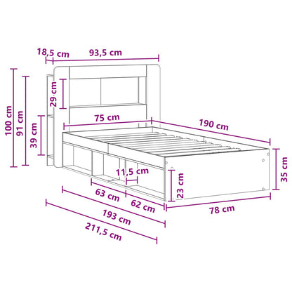 Bettgestell mit Stauraum Sonoma-Eiche 75 x 190 cm Holzwerkstoff