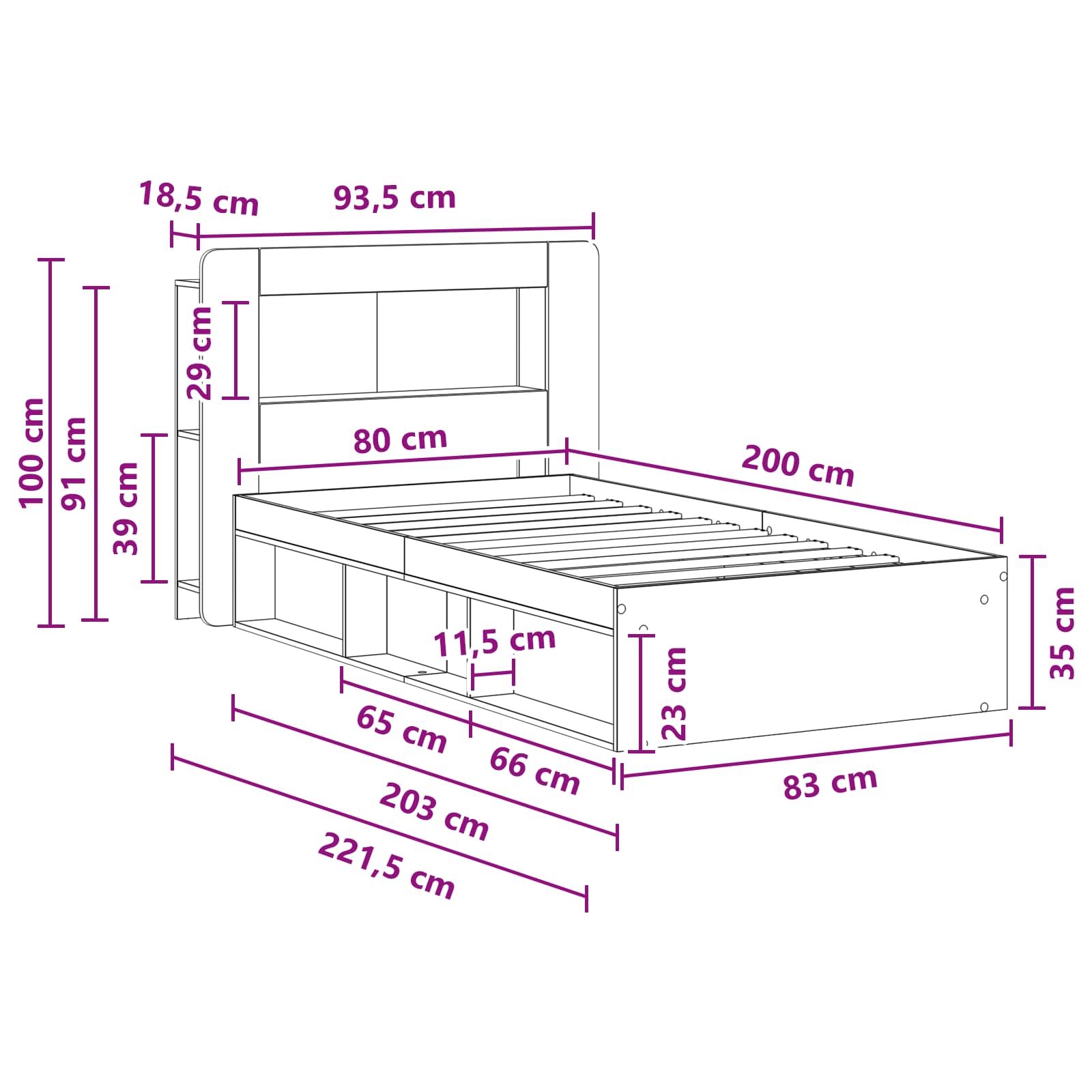Bettgestell mit Stauraum Sonoma-Eiche 80 x 200 cm Holzwerkstoff